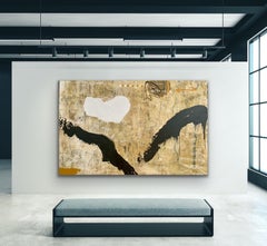 THUNDERBOLT - large black, white and brown abstract expressionist painting
