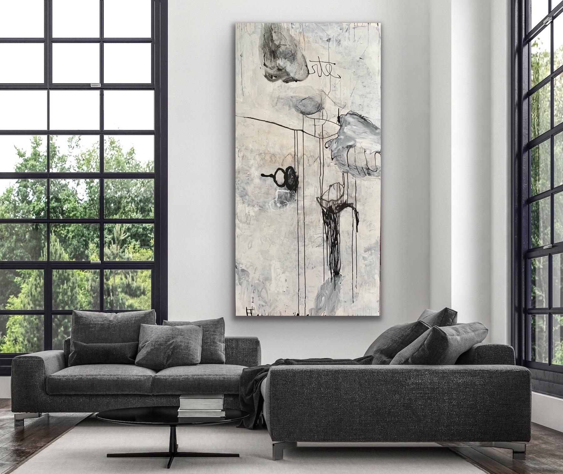 WINTER SERIES #5 - large white and black abstract expressionist painting  - Painting by Silvia Poloto