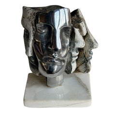 SILVIA STEIN ESCULTURAS Faces Sculpture on Marble Base