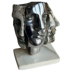 SILVIA STEIN ESCULTURAS Faces Sculpture on Marble Base