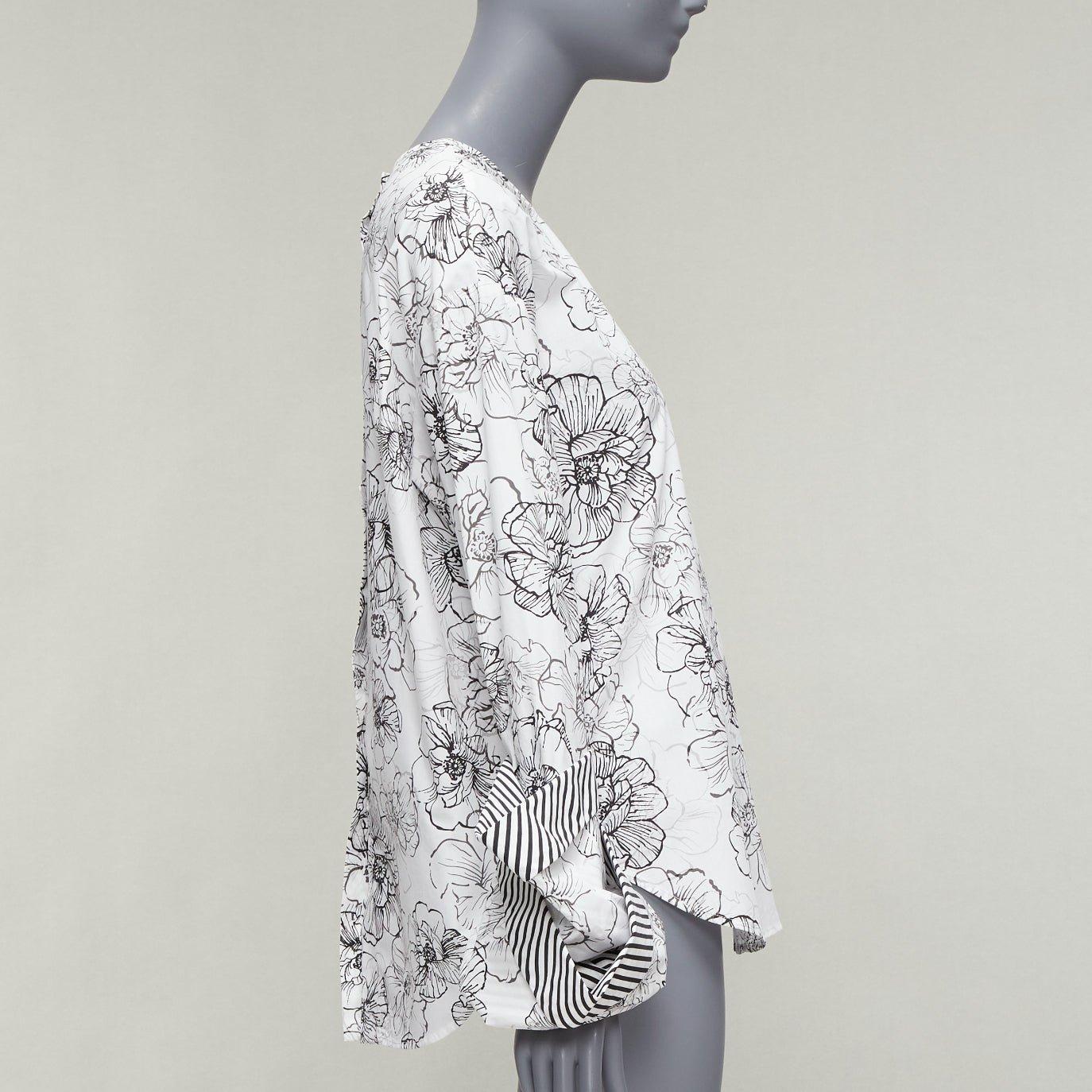 SILVIA TCHERASSI Jessica white floral print tiered cuff crew neck top S In Excellent Condition For Sale In Hong Kong, NT