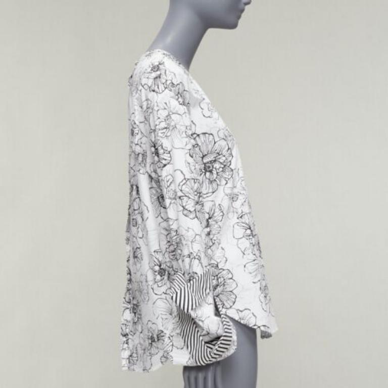 SILVIA TCHERASSI Jessica white floral print tiered cuff crew neck top S In Excellent Condition For Sale In Hong Kong, NT