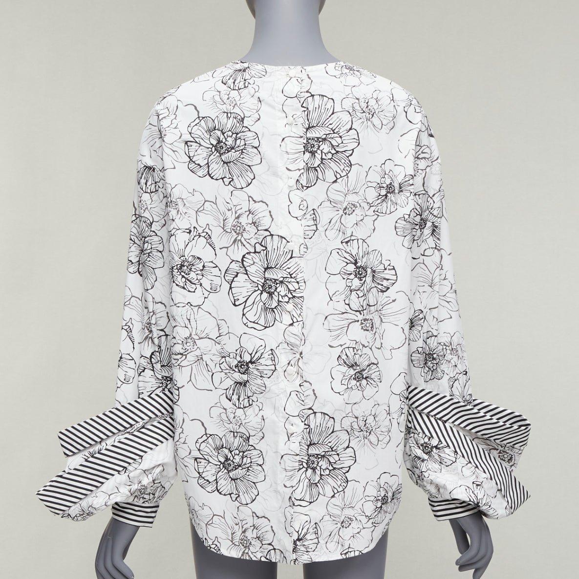 Women's SILVIA TCHERASSI Jessica white floral print tiered cuff crew neck top S For Sale