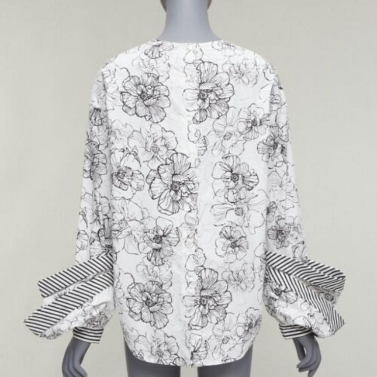 Women's SILVIA TCHERASSI Jessica white floral print tiered cuff crew neck top S For Sale