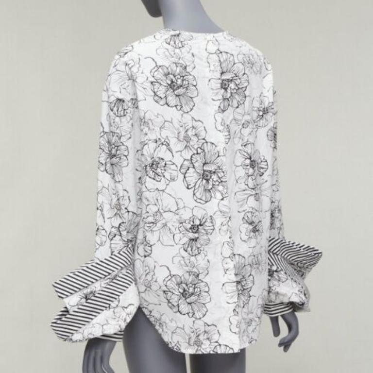 SILVIA TCHERASSI Jessica white floral print tiered cuff crew neck top S For Sale 1