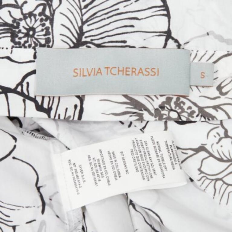 SILVIA TCHERASSI Jessica white floral print tiered cuff crew neck top S For Sale 3