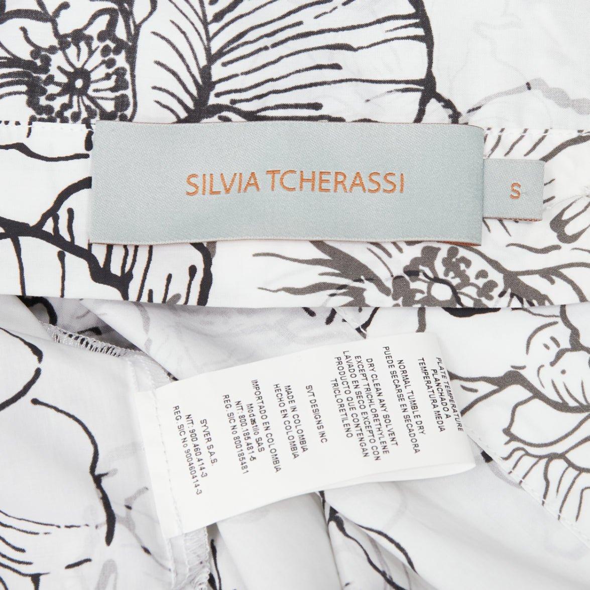 SILVIA TCHERASSI Jessica white floral print tiered cuff crew neck top S For Sale 4