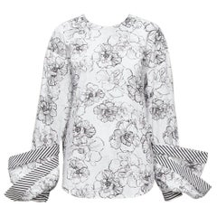 SILVIA TCHERASSI Jessica white floral print tiered cuff crew neck top S