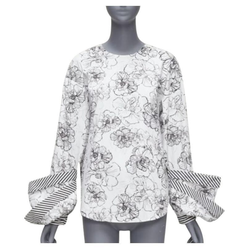 SILVIA TCHERASSI Jessica white floral print tiered cuff crew neck top S For Sale