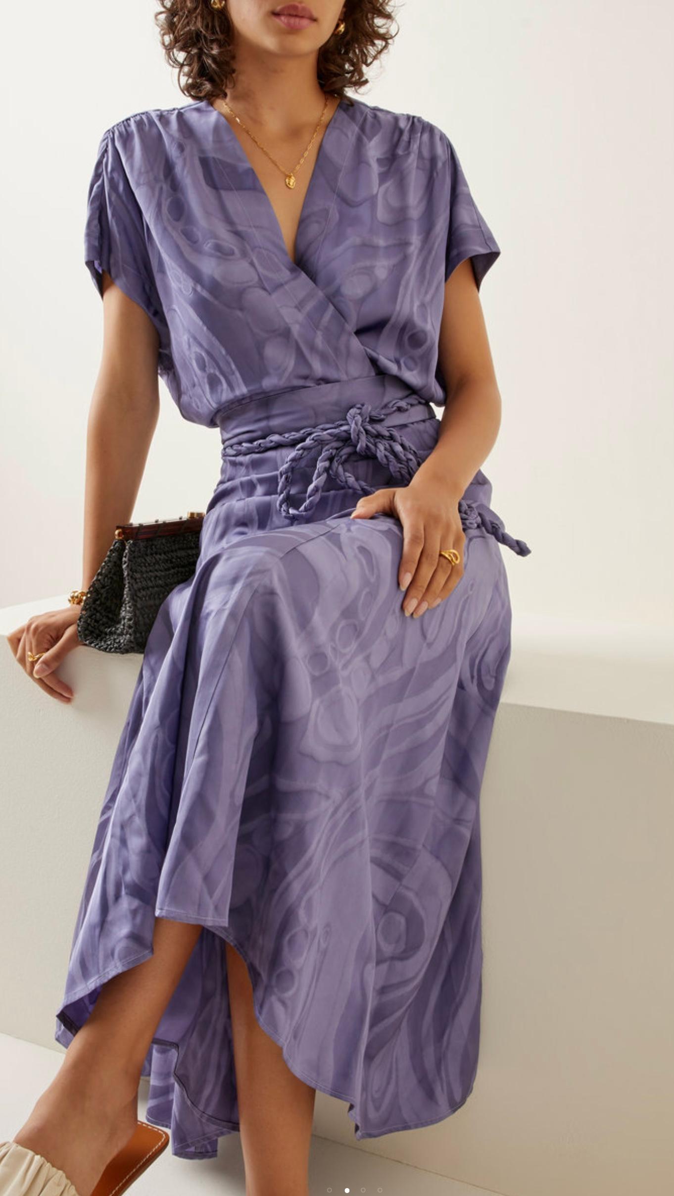 Silvia Tcherassi Lilac Marble Sottomarina Belted Jacquard Midi Dress - Size XS  Retail $1,390. This lilac jacquard print dress is from the Resort 2022 collection. Silvia Tcherassi brings seductive patterns and a luxurious ease to its flowy,