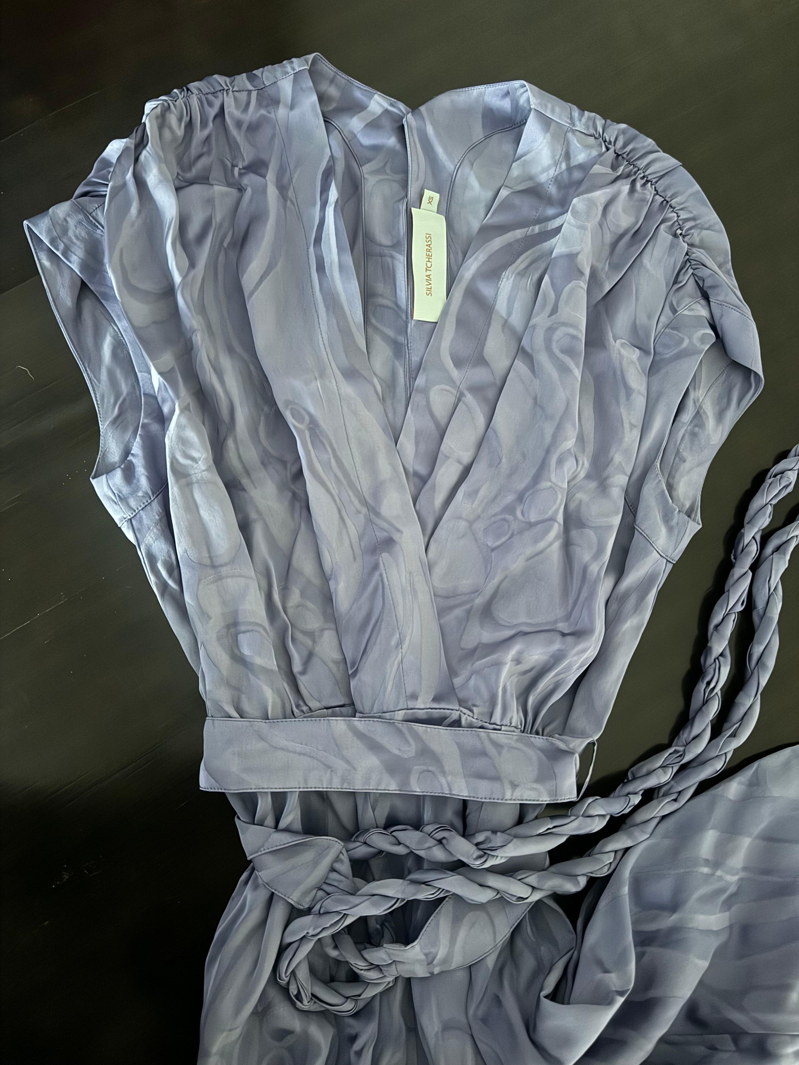 Silvia Tcherassi Lilac Marble Sottomarina Belted Jacquard Midi Dress - Size XS In New Condition In West Palm Beach, FL