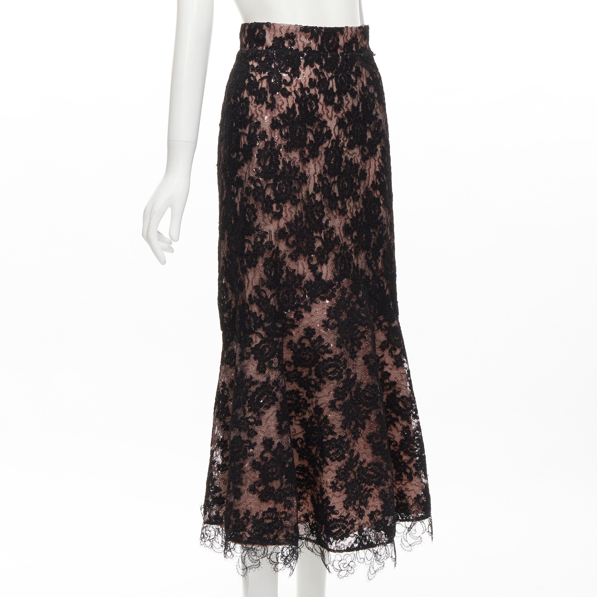 Black SILVIA TCHERASSI Marghera pink sequins floral embroidery lace overlay skirt XS For Sale