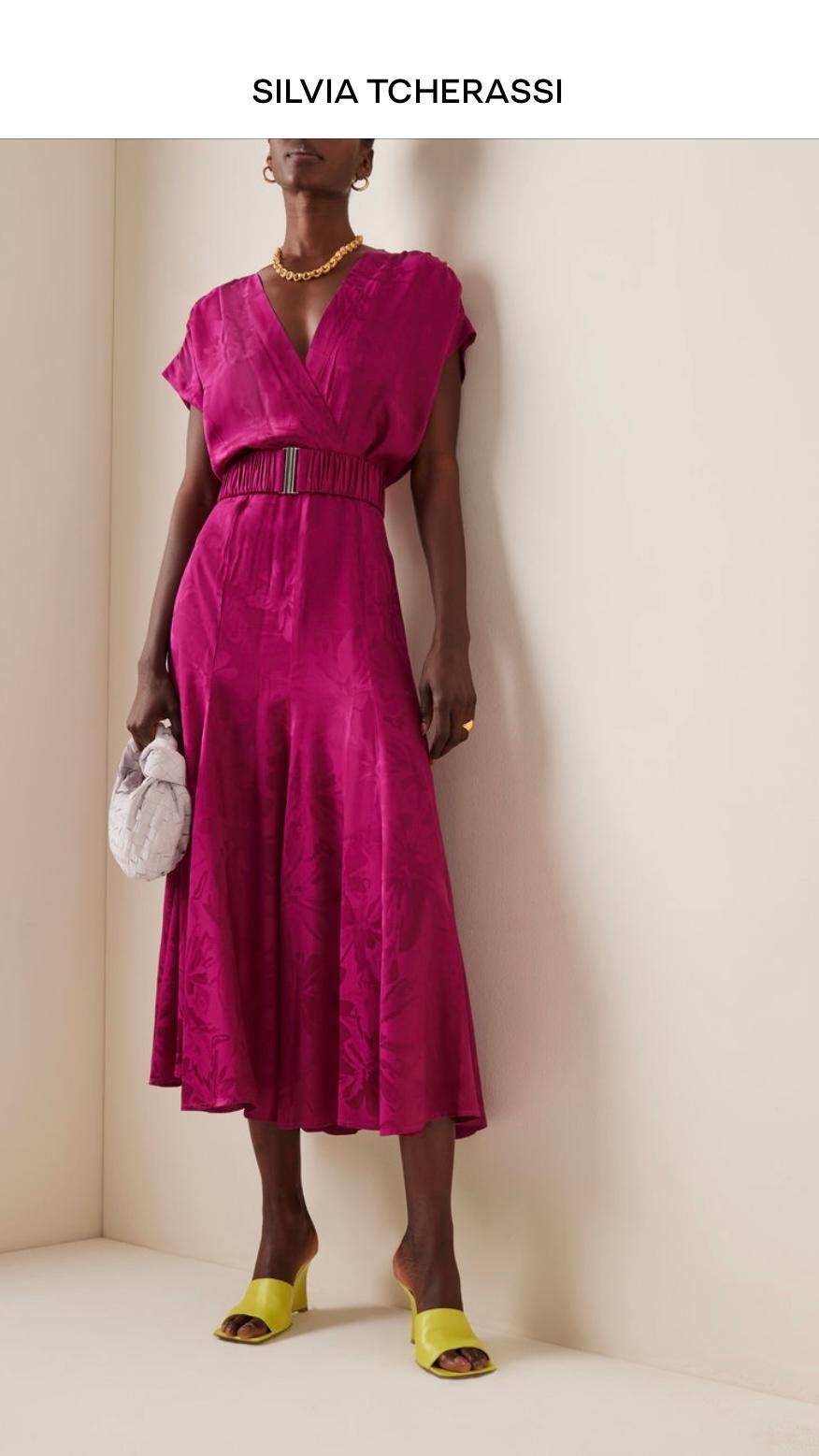 Silvia Tcherassi Mulberry Floral Sottomarina Belted Jacquard Midi Dress-Size XS This Resort 2022 collection dress is new and never worn but without tags. The retail was $1,390. This Sottomarina midi dress in a mulberry floral jacquard fabric has a