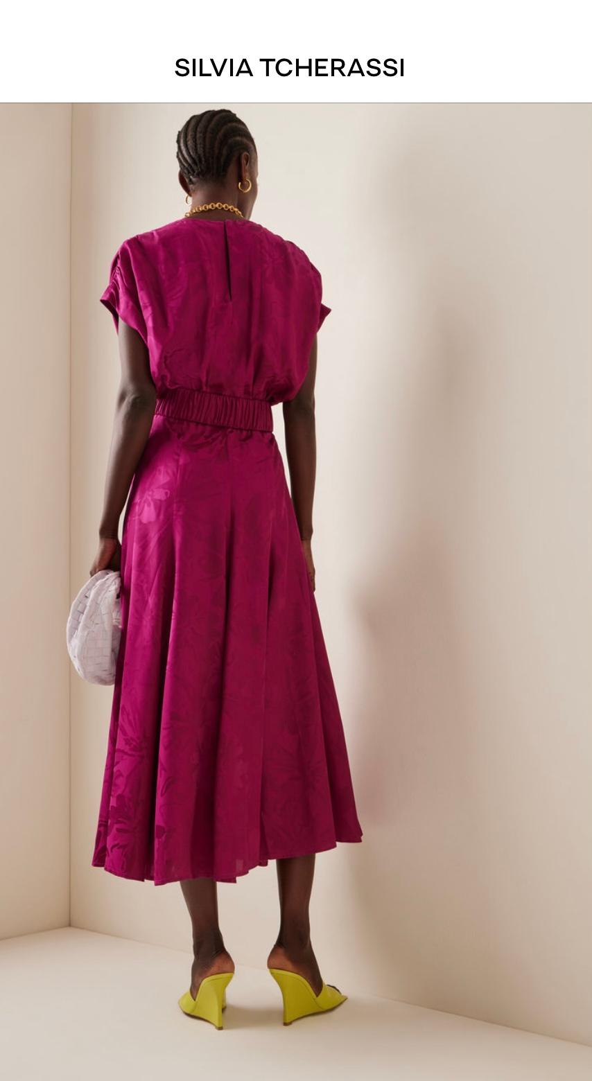 Silvia Tcherassi Mulberry Floral Sottomarina Belted Jacquard Midi Dress-Size XS In New Condition For Sale In West Palm Beach, FL