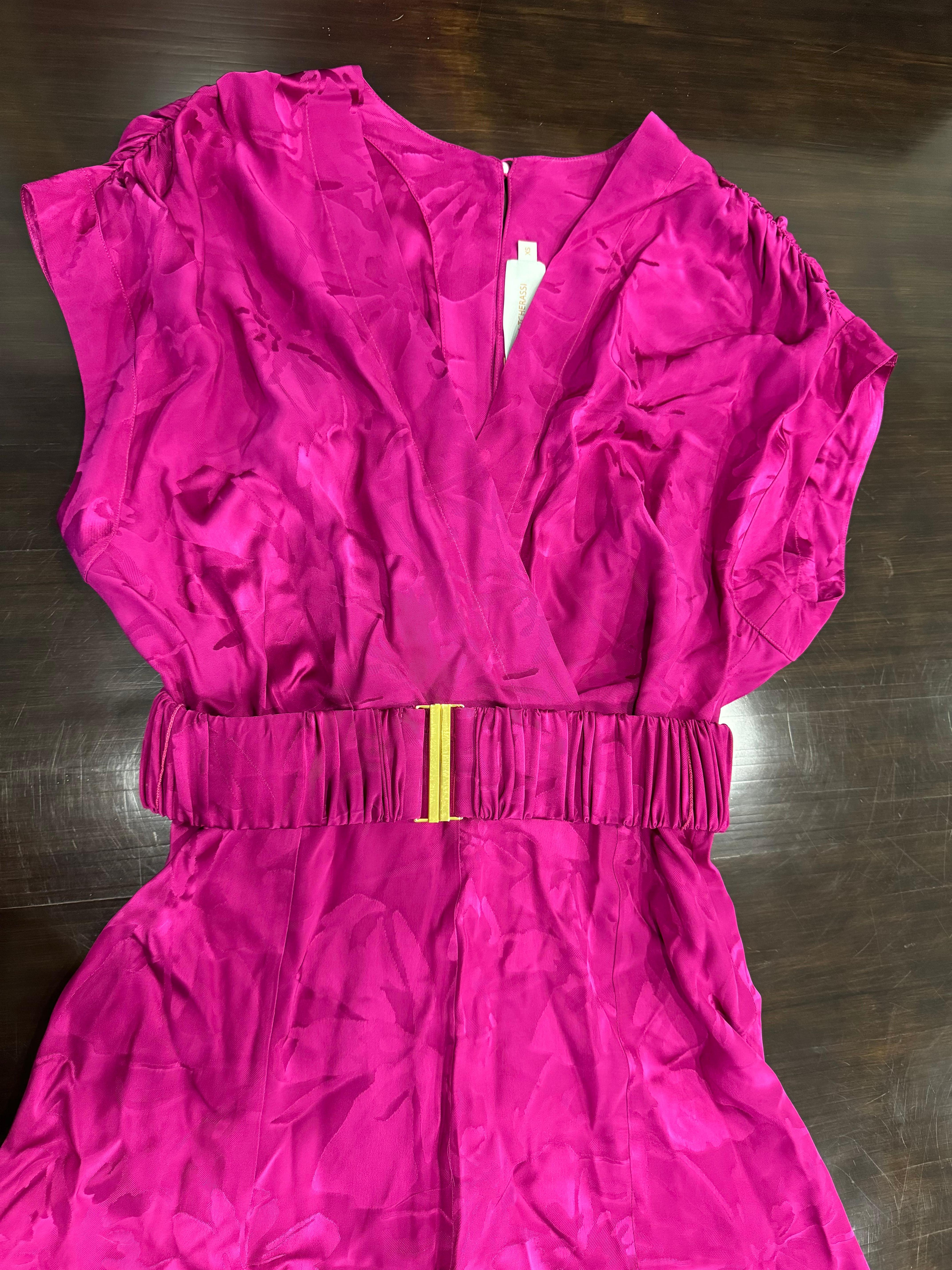 Silvia Tcherassi Mulberry Floral Sottomarina Belted Jacquard Midi Dress-Size XS For Sale 1