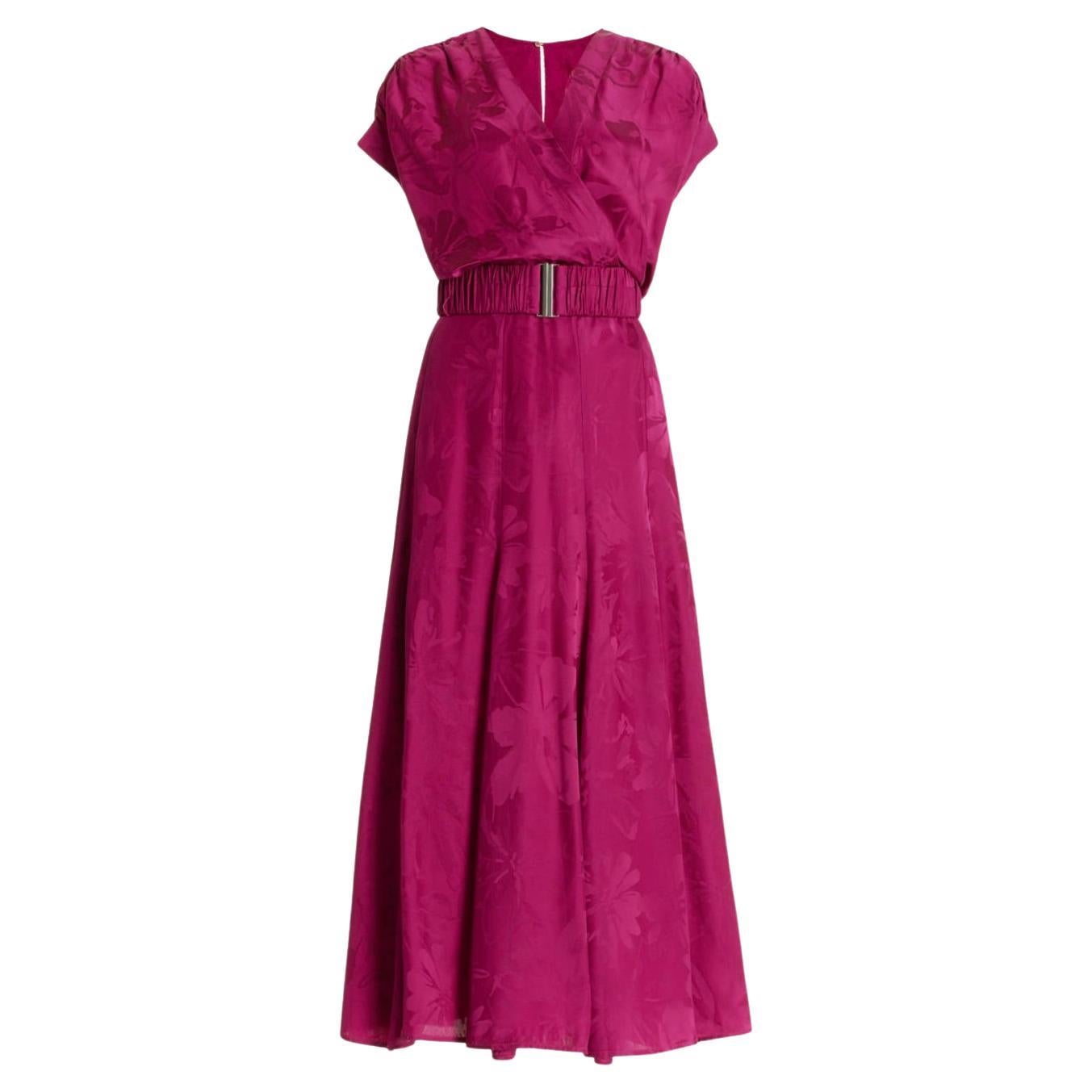Silvia Tcherassi Mulberry Floral Sottomarina Belted Jacquard Midi Dress-Size XS For Sale