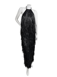 Silvia Tcherassi Resort 2024 Look 12 Susa Black Fringe Halter Evening Gown
