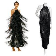Silvia Tcherassi Resort 2024 Look 12 Susa Black Fringe Halter Evening Gown
