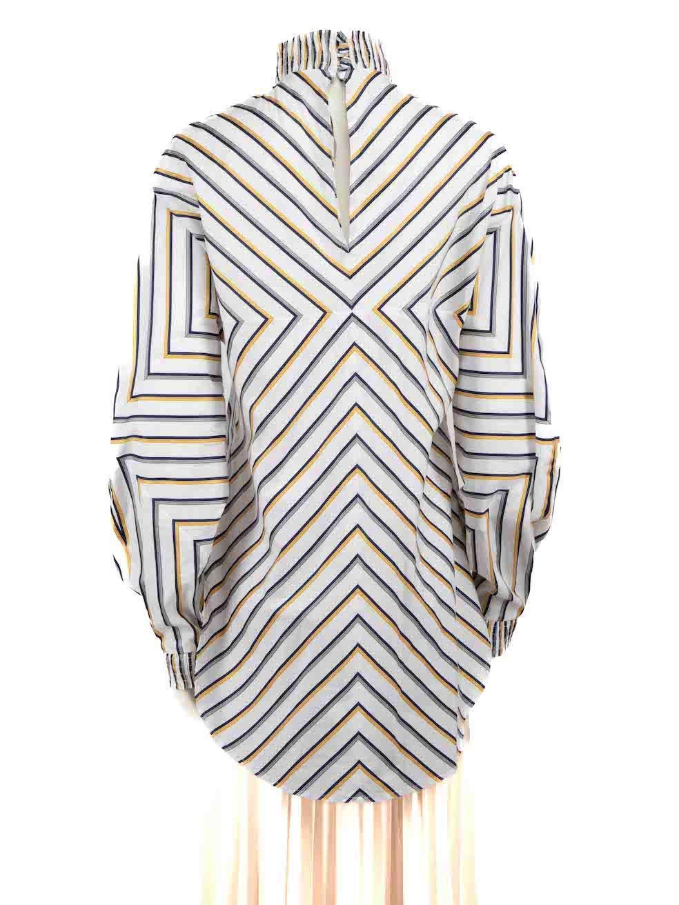 Silvia Tcherassi White Striped Smock Neck Blouse Size XS In Good Condition For Sale In London, GB