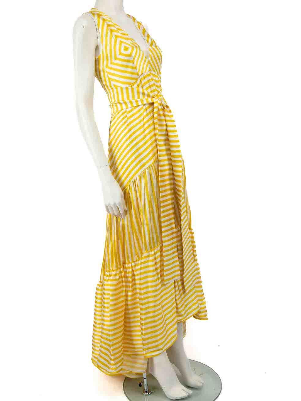 CONDITION is Very good. Minimal wear to dress is evident. Minimal loose thread to seam of neckline lining on this used Silvia Tcherassi designer resale item.
 
 
 
 Details
 
 
 Yellow
 
 Silk
 
 Maxi dress
 
 Striped pattern
 
 V neckline
 
