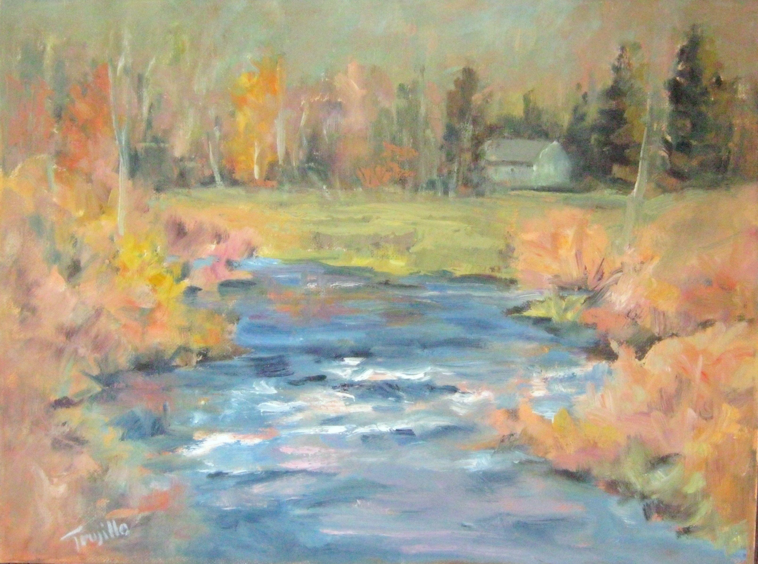 Oil on stretched canvas. Impasto , rich texture, plein air painted on the Rogue River in Oregon :: Painting :: Impressionist :: This piece comes with an official certificate of authenticity signed by the artist :: Ready to Hang: No :: Signed: Yes ::