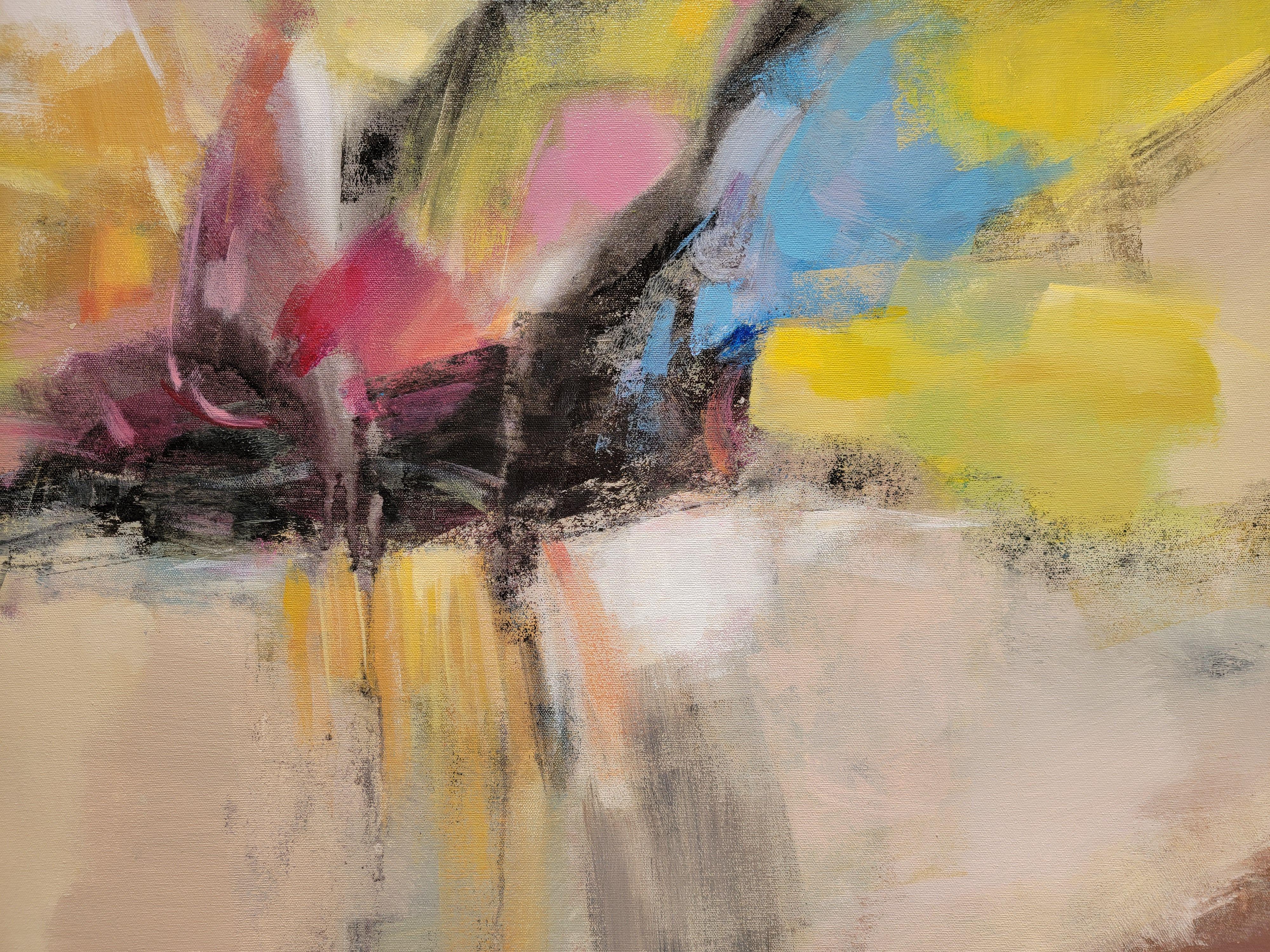 Tragaluz de abril, Pintura, Acrílico sobre lienzo - Abstract Painting Marrón de silvia vassileva