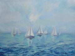 Boats in Haze, Painting, Acrylic on Canvas