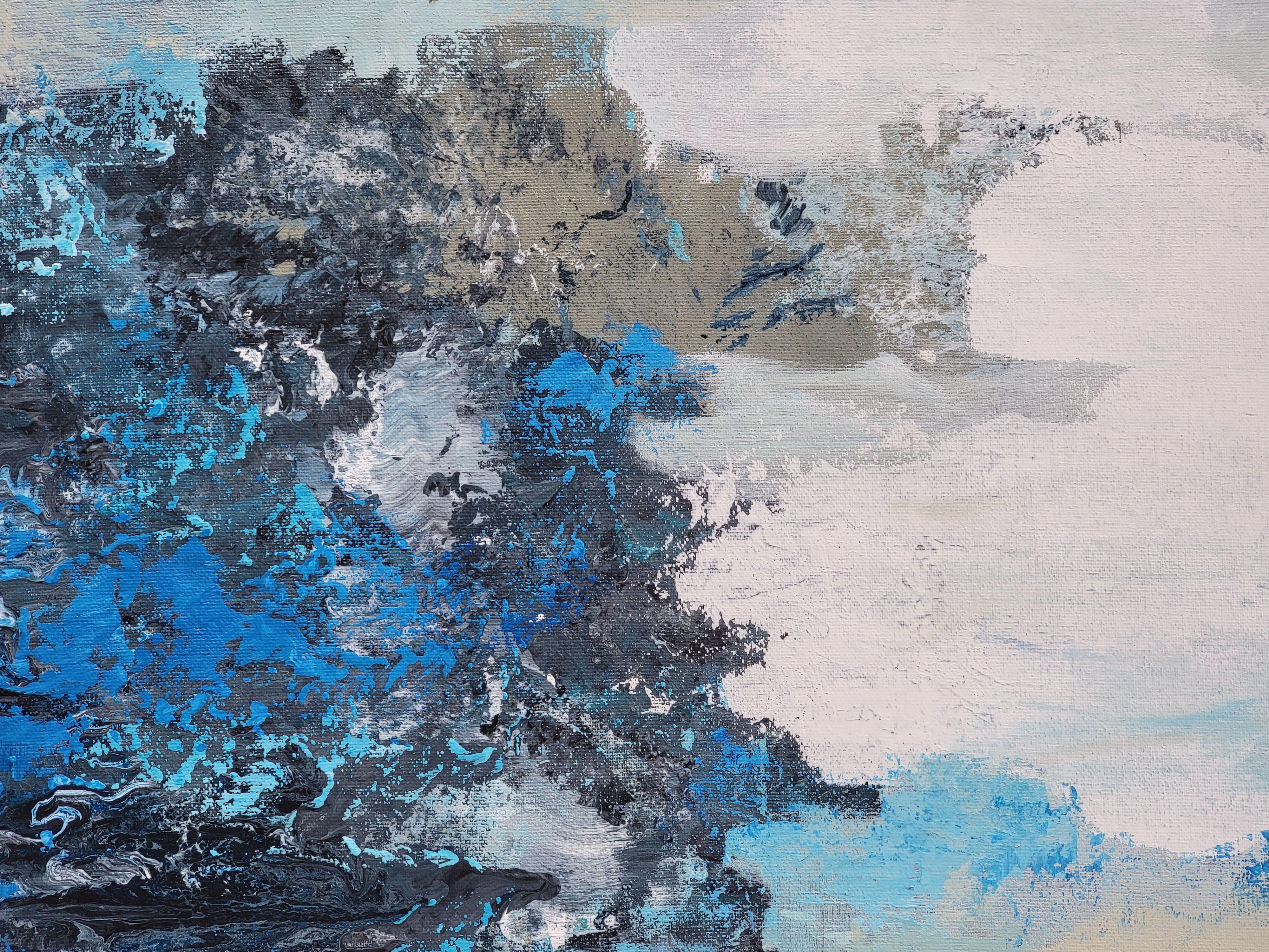 Brilliant Blue Water, Painting, Acrylic on Canvas - Gray Abstract Painting by silvia vassileva