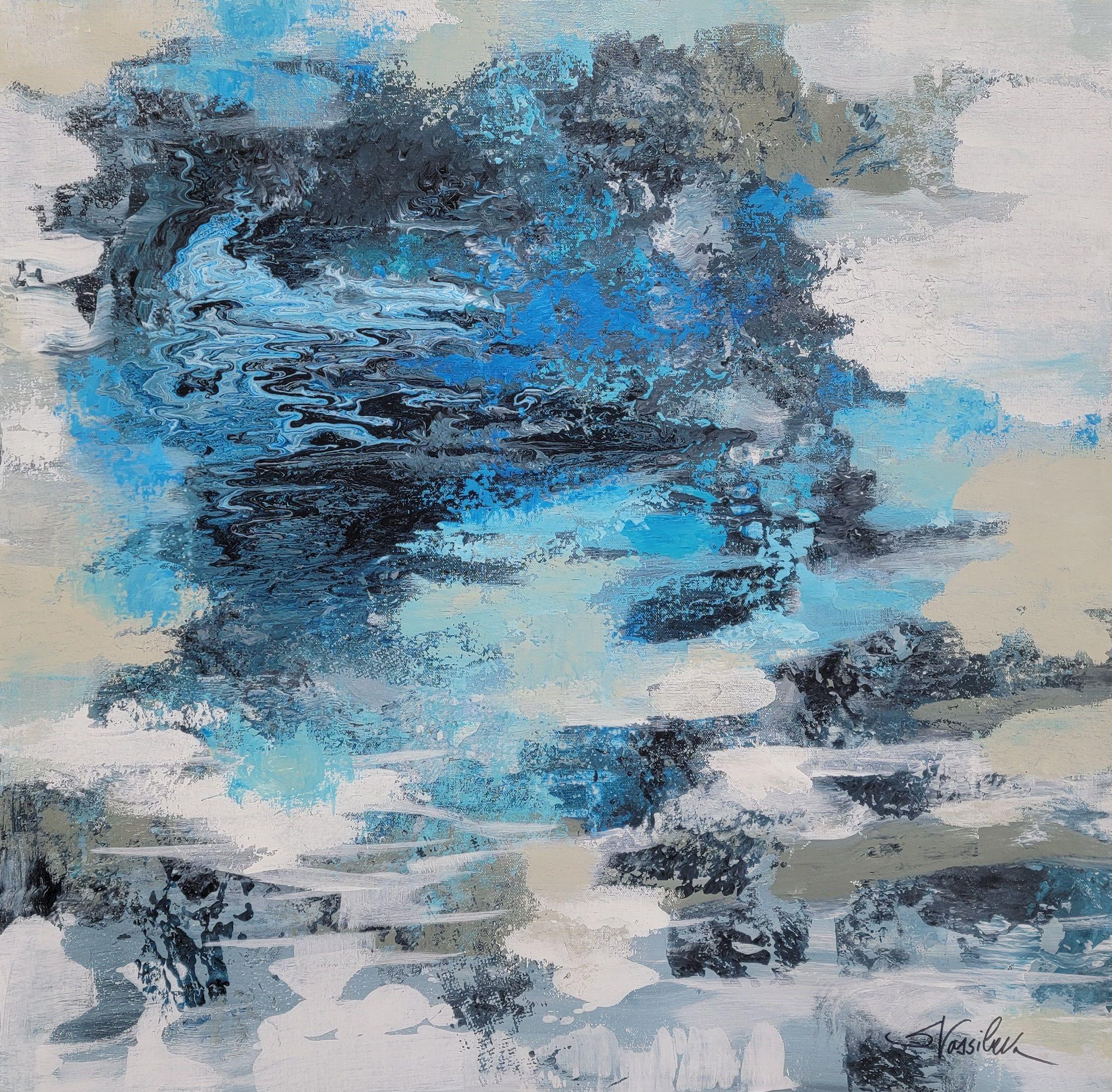 silvia vassileva Abstract Painting - Brilliant Blue Water, Painting, Acrylic on Canvas