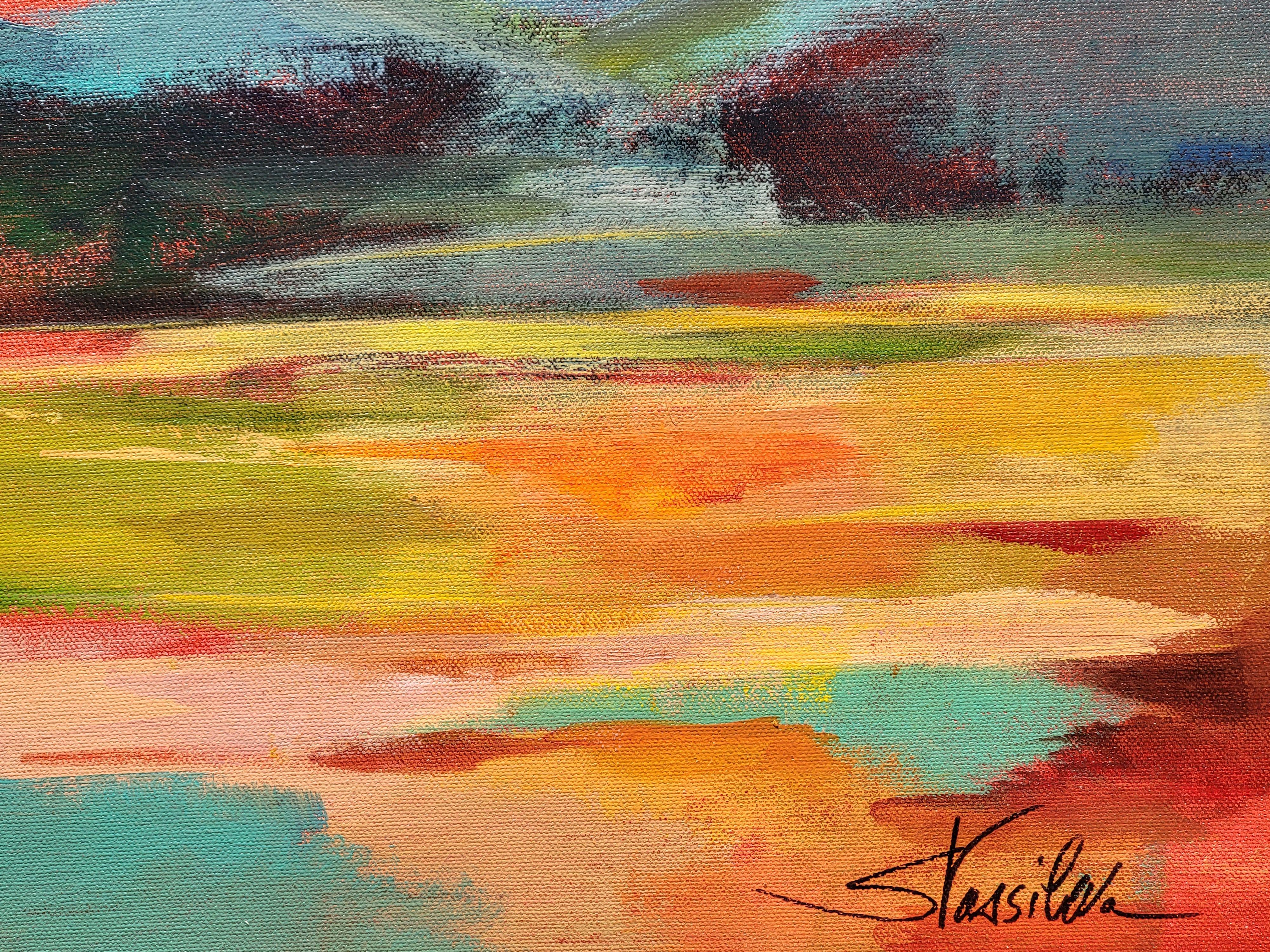 Flower Hill Sunset I, Pittura, Acrilico su tela - Painting Espressionismo astratto di silvia vassileva