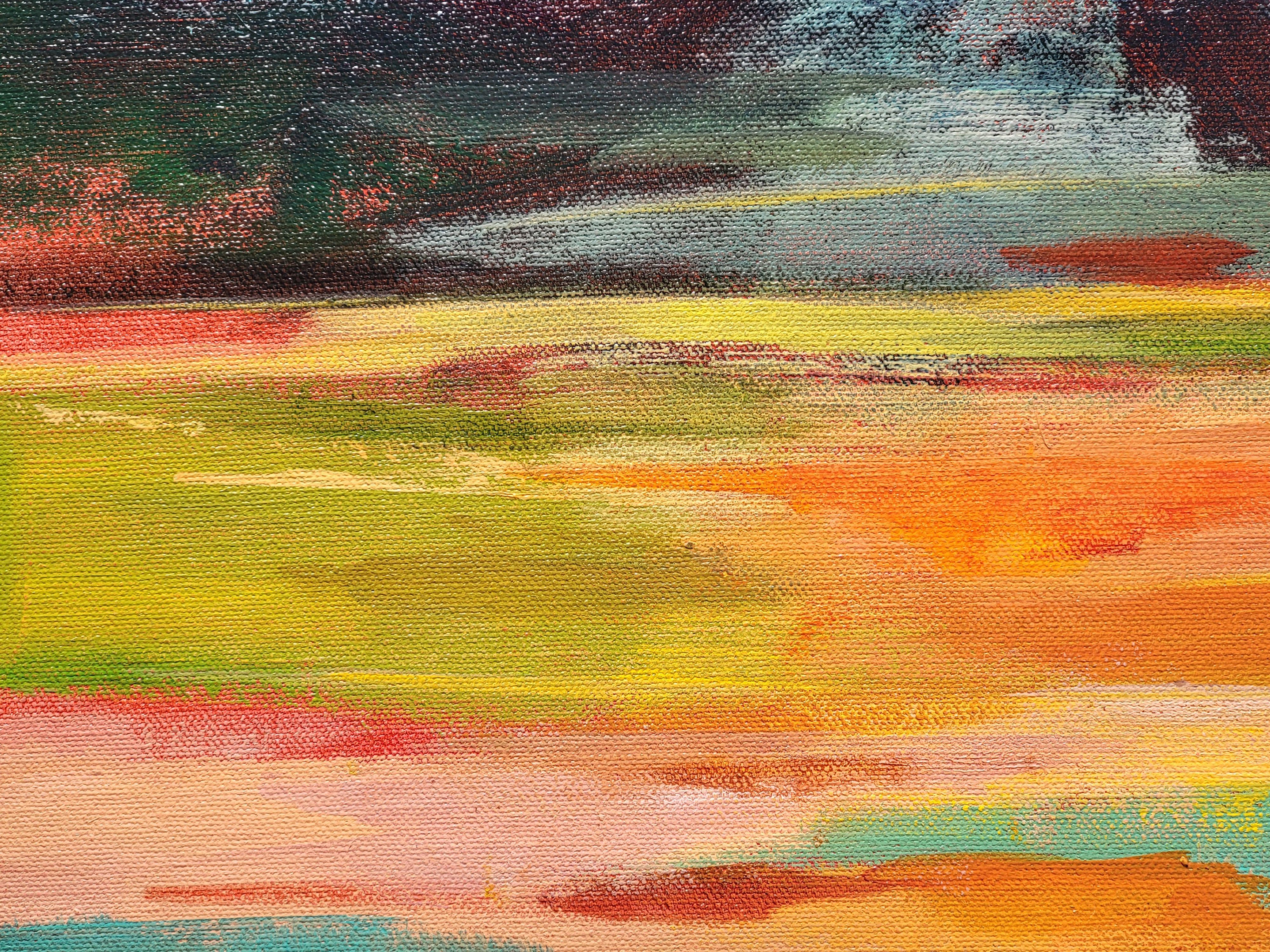 Flower Hill Sunset I, Pittura, Acrilico su tela in vendita 1