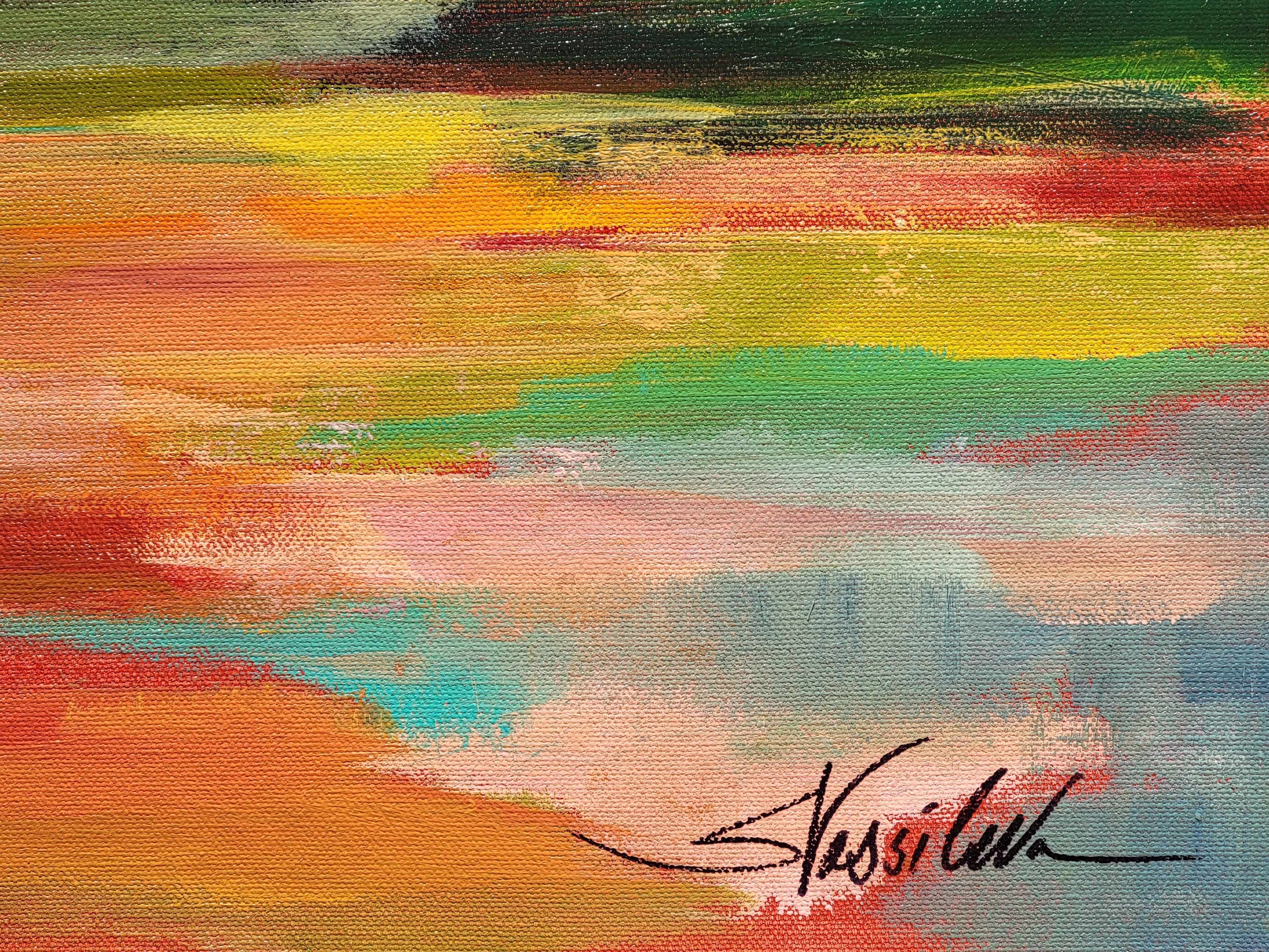 Flower Hill Sunset II, Pittura, Acrilico su tela - Painting Espressionismo astratto di silvia vassileva