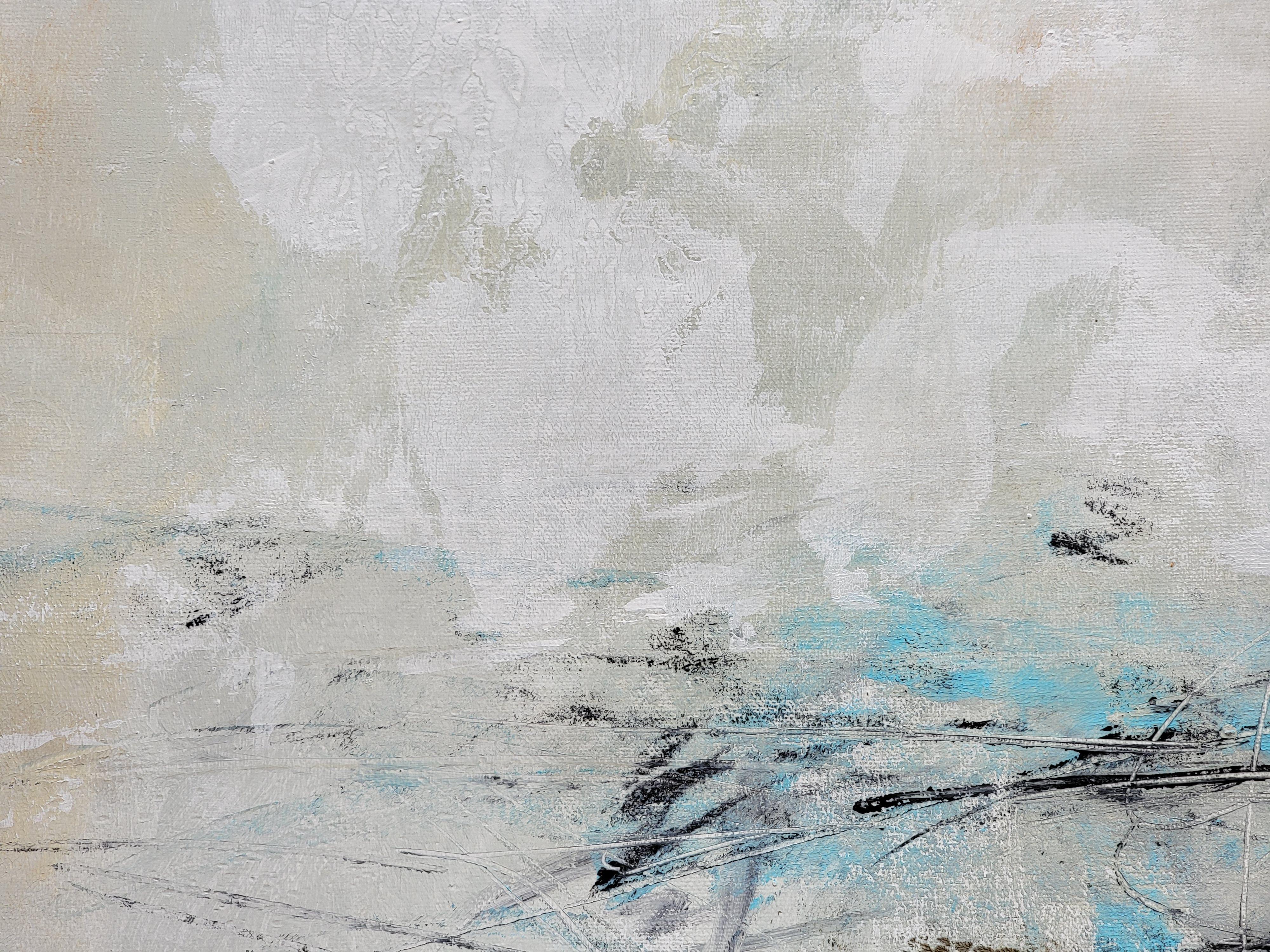 Frost, Painting, Acrylic on Canvas - Gray Abstract Painting by silvia vassileva