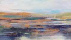 Golden Fields by the River, Gemälde, Acryl auf Leinwand