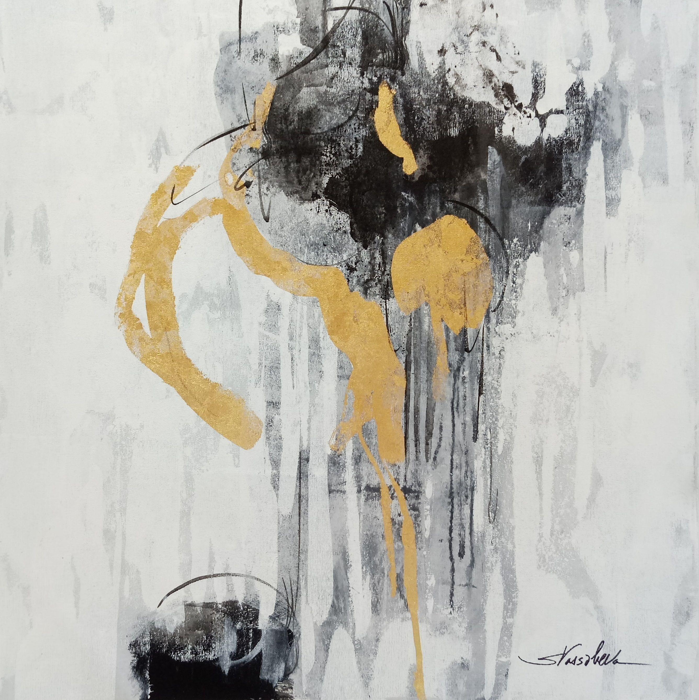 silvia vassileva Abstract Painting - Golden Rain I, Painting, Acrylic on Canvas