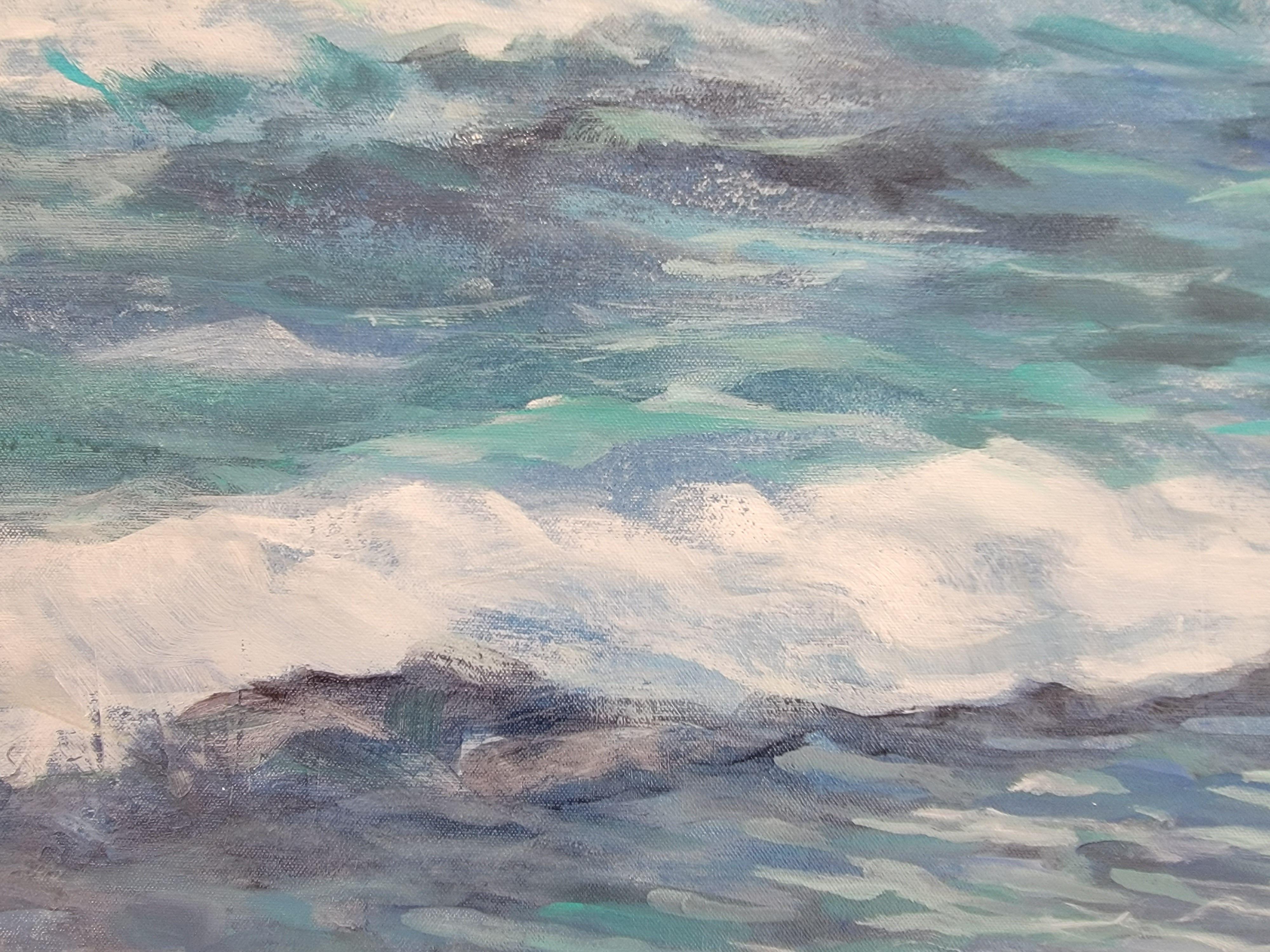 Indigo Sea, Painting, Acrylic on Canvas For Sale 2