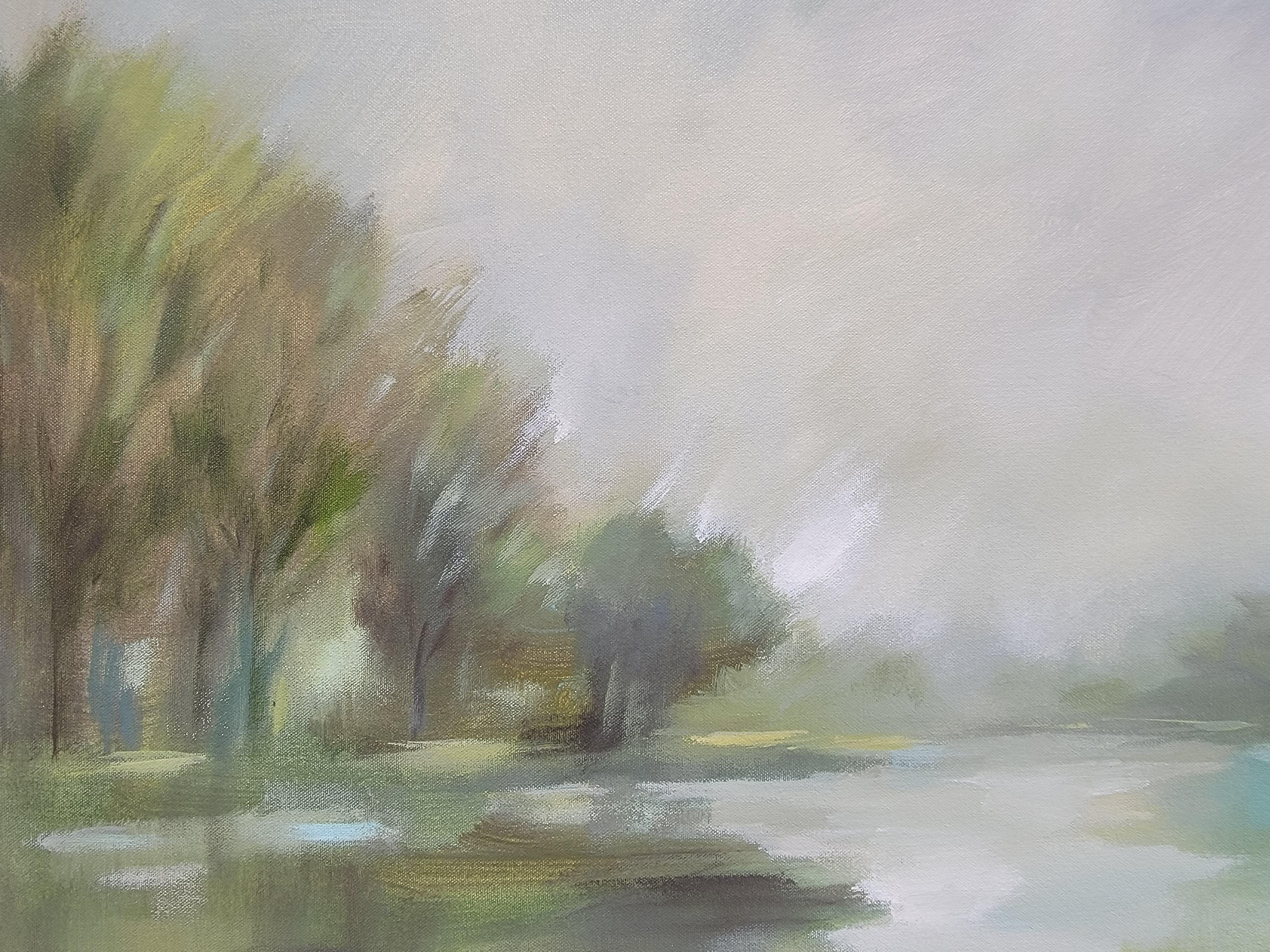 Lakeside Fog, Gemälde, Acryl auf Leinwand im Angebot 1
