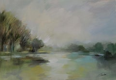 Lakeside Fog, Painting, Acrylic on Canvas