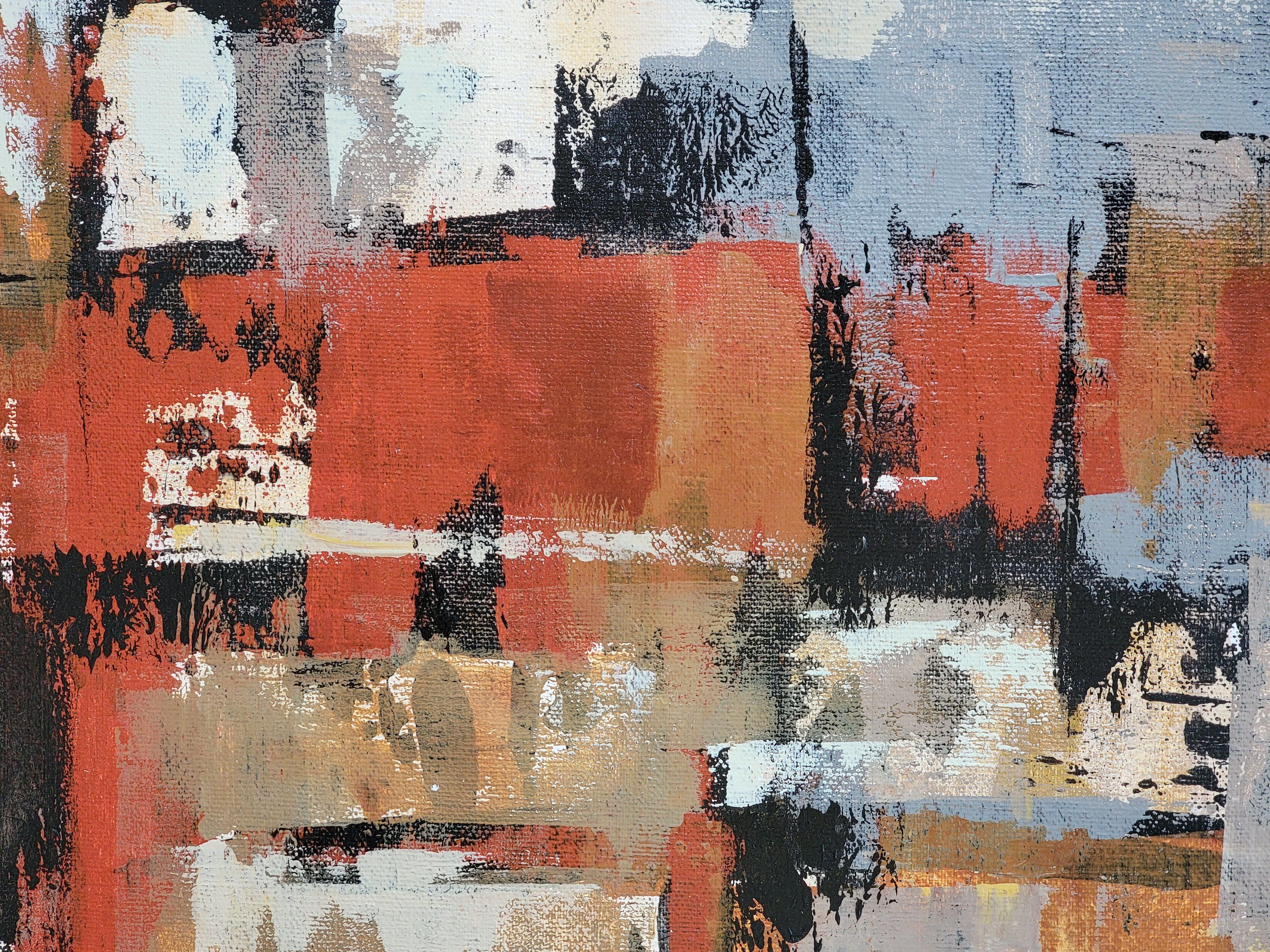 Melodía para guitarra y saxo, Pintura, Acrílico sobre lienzo - Abstract Painting Marrón de silvia vassileva