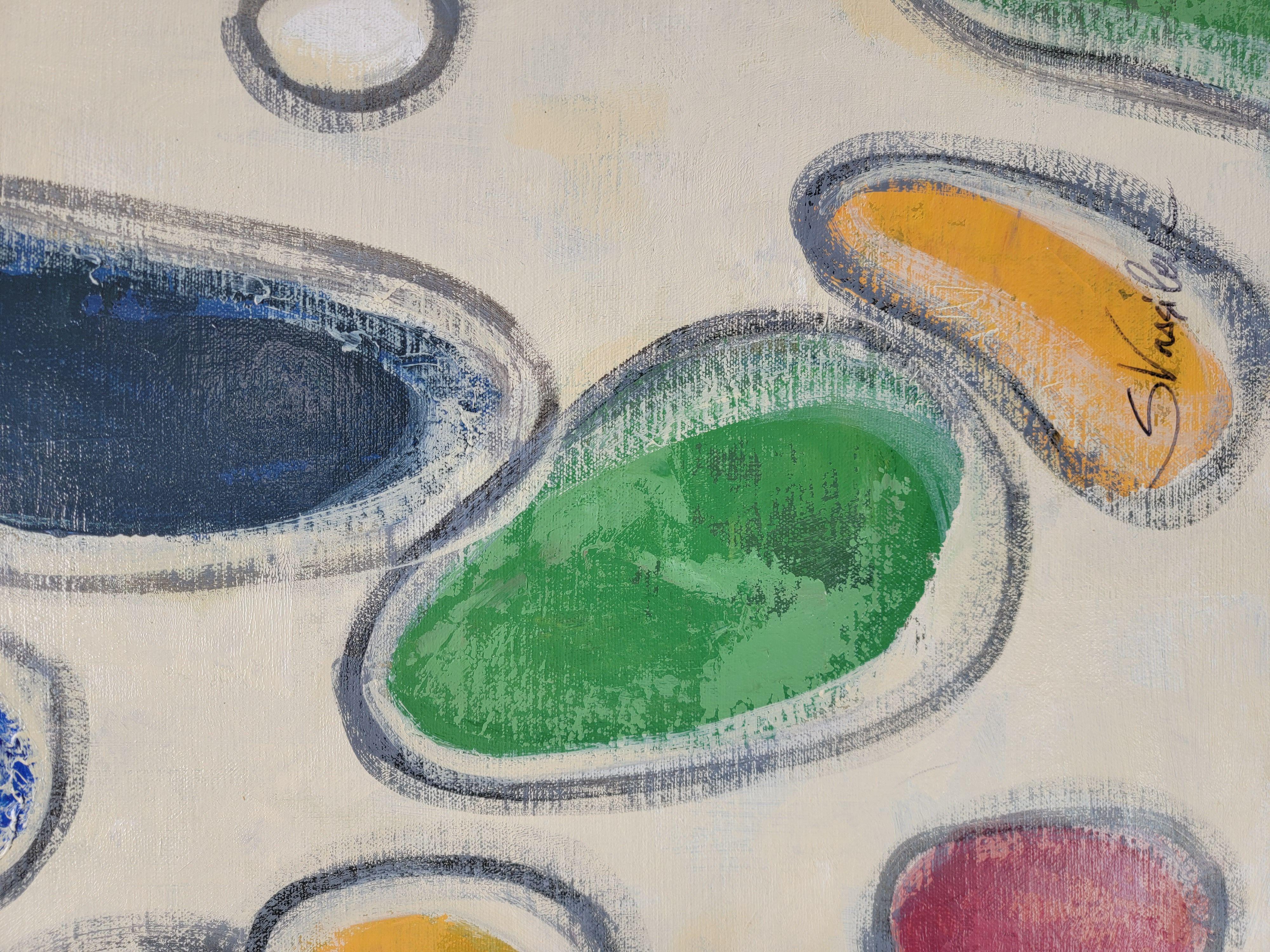 Kreise im Mod-Stil, Gemälde, Acryl auf Leinwand – Painting von silvia vassileva