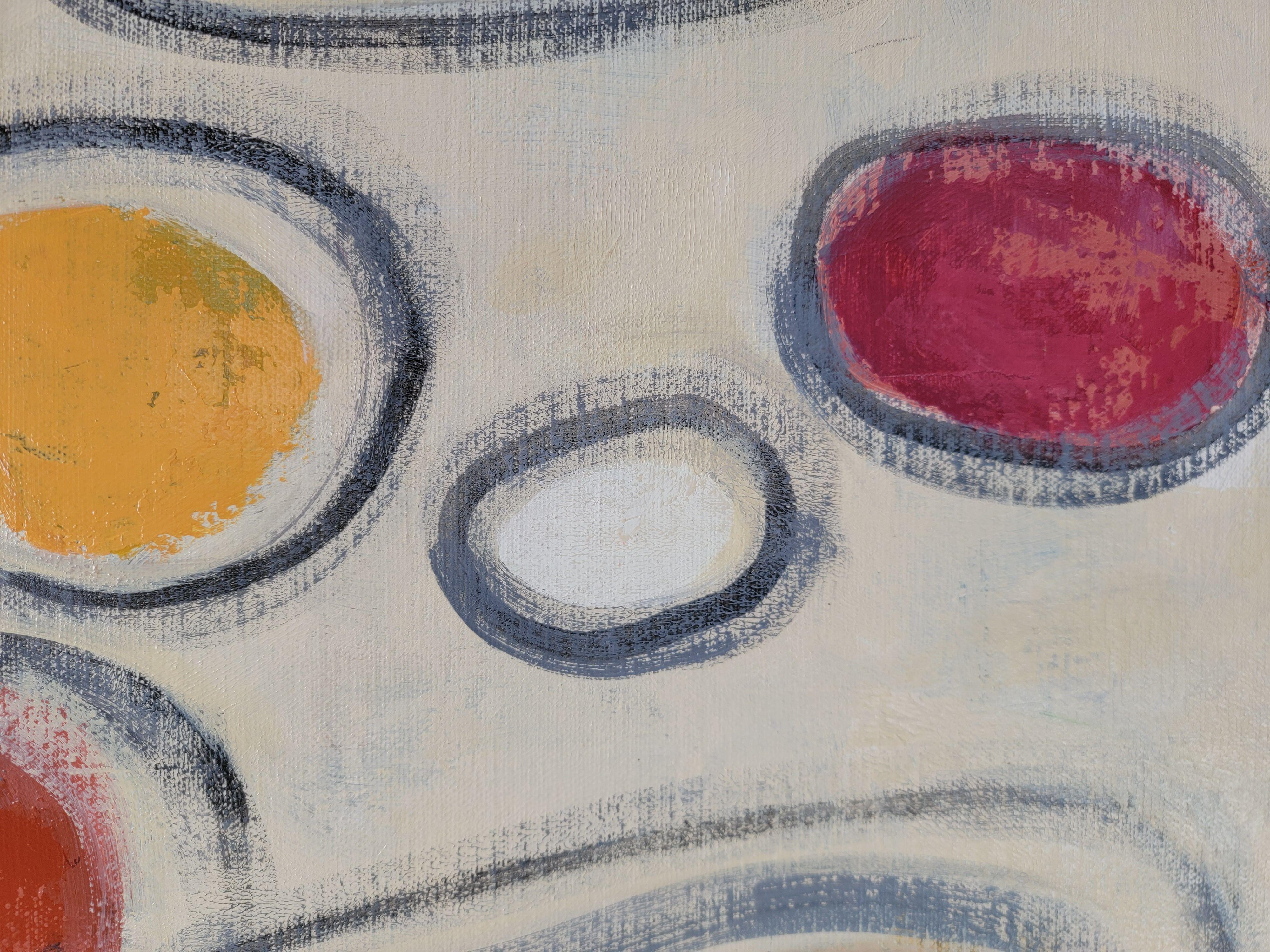 Kreise im Mod-Stil, Gemälde, Acryl auf Leinwand (Braun), Abstract Painting, von silvia vassileva