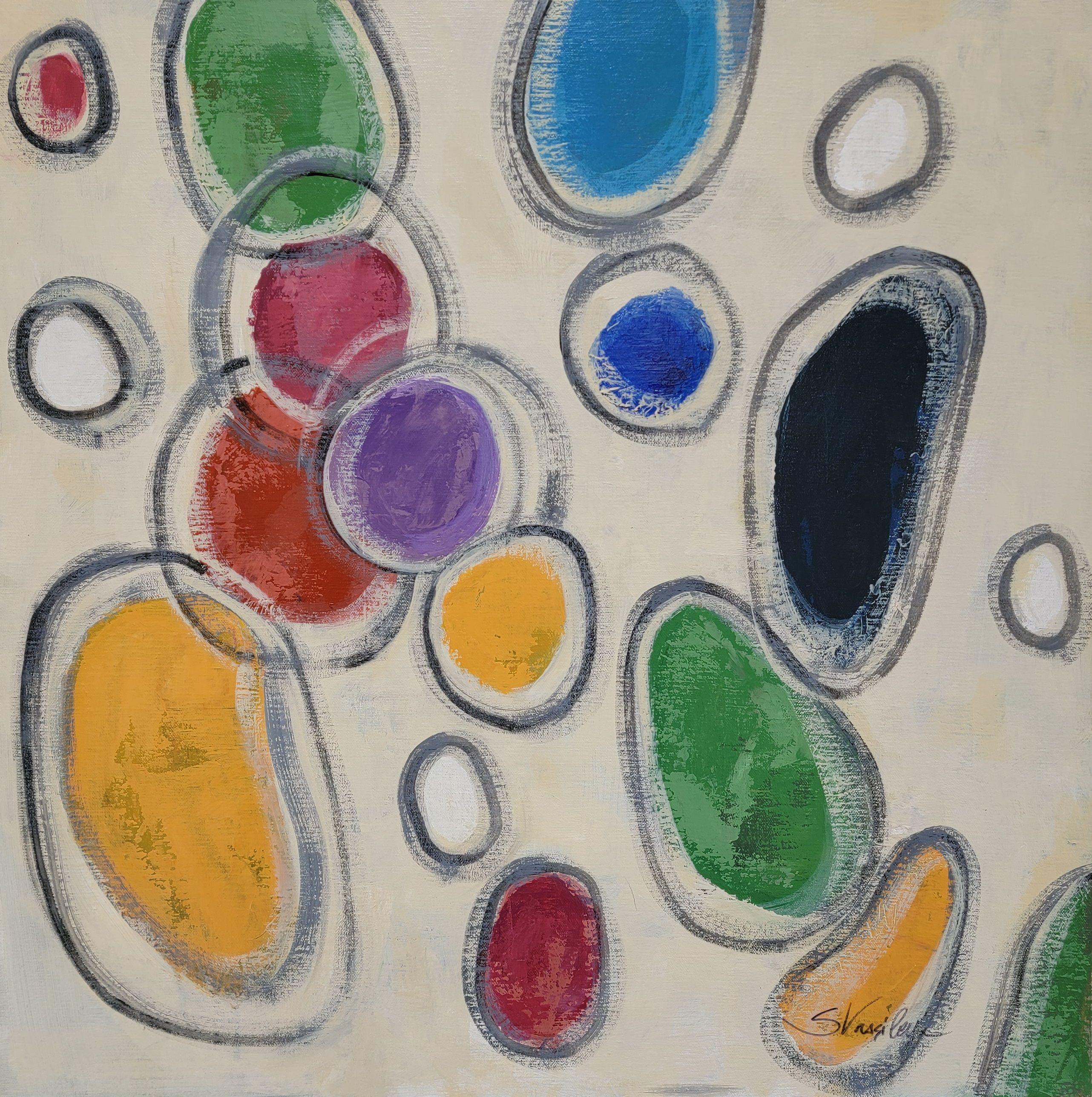silvia vassileva Abstract Painting – Kreise im Mod-Stil, Gemälde, Acryl auf Leinwand