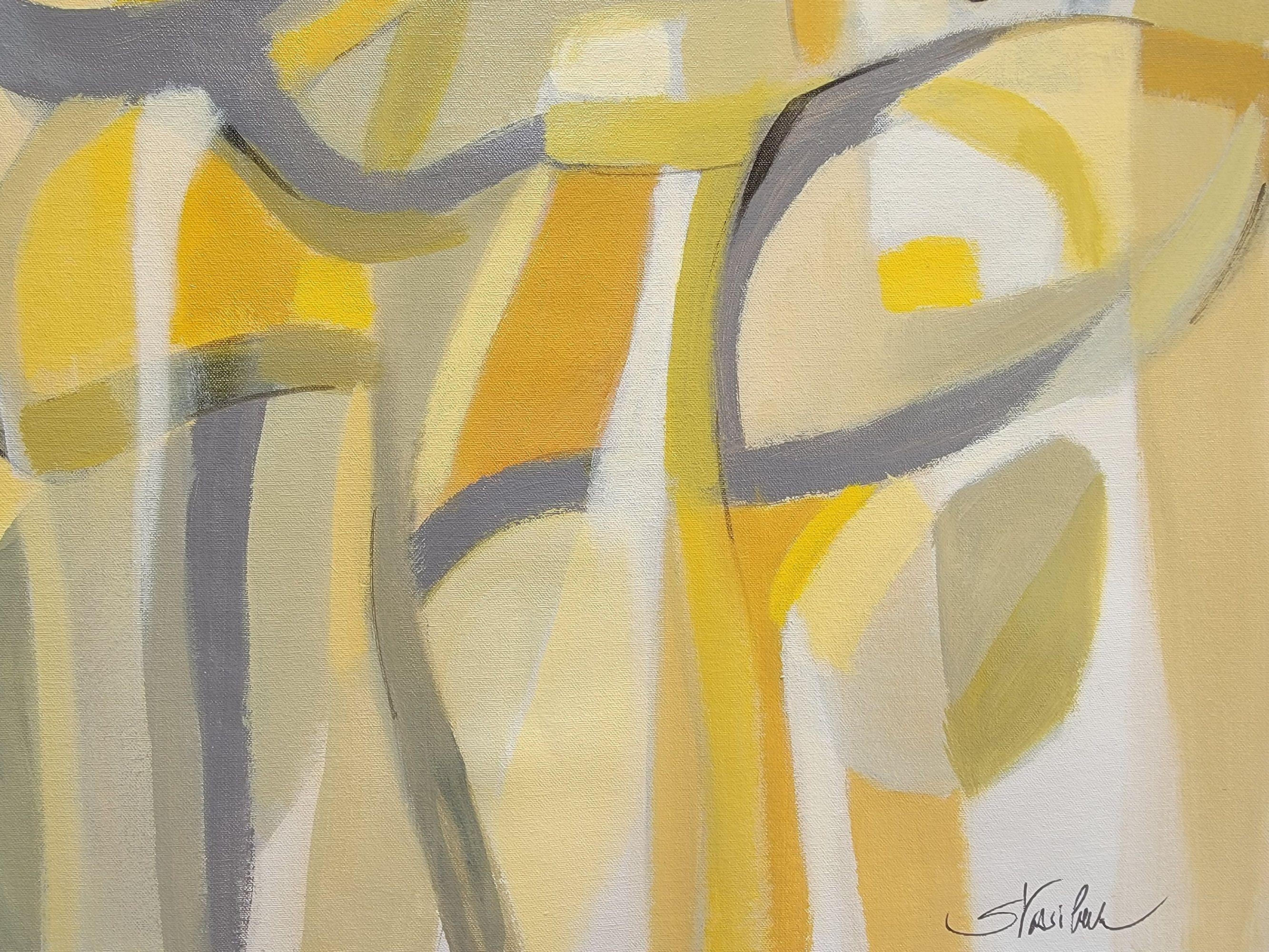 Mid Mod Yellow, Painting, Acrylic on Canvas For Sale 3