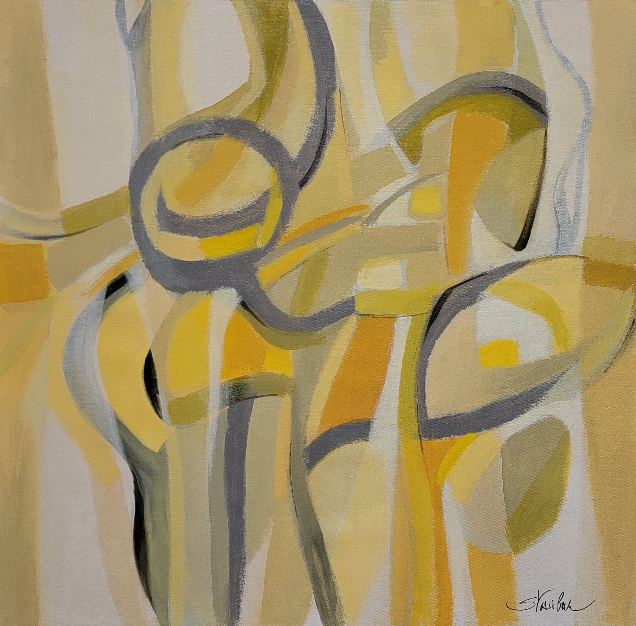 Abstract Painting di silvia vassileva - Mid Mod Yellow, Pittura, Acrilico su tela