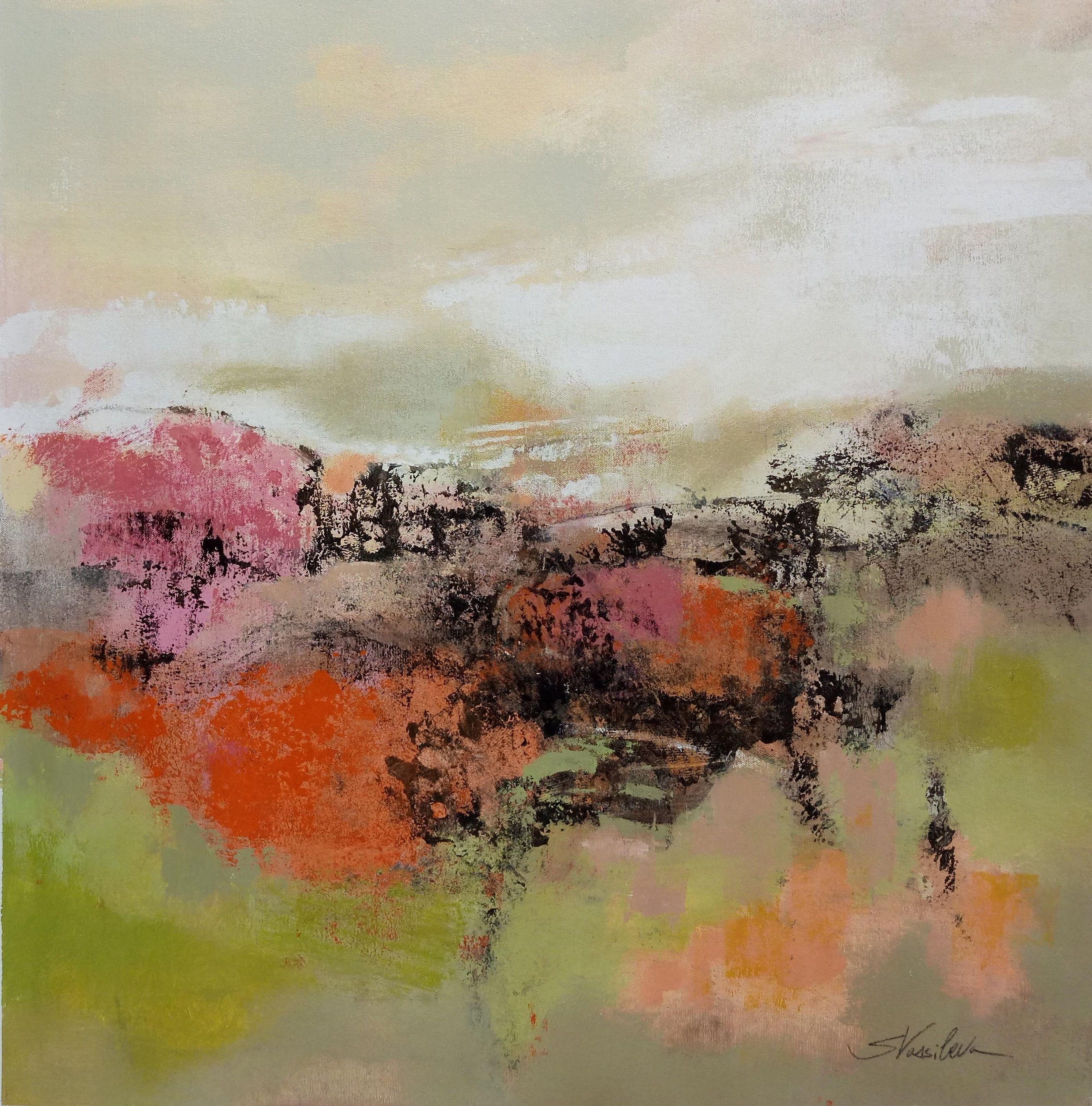 silvia vassileva Abstract Painting - Midsummer Meadow Path, Painting, Acrylic on Canvas