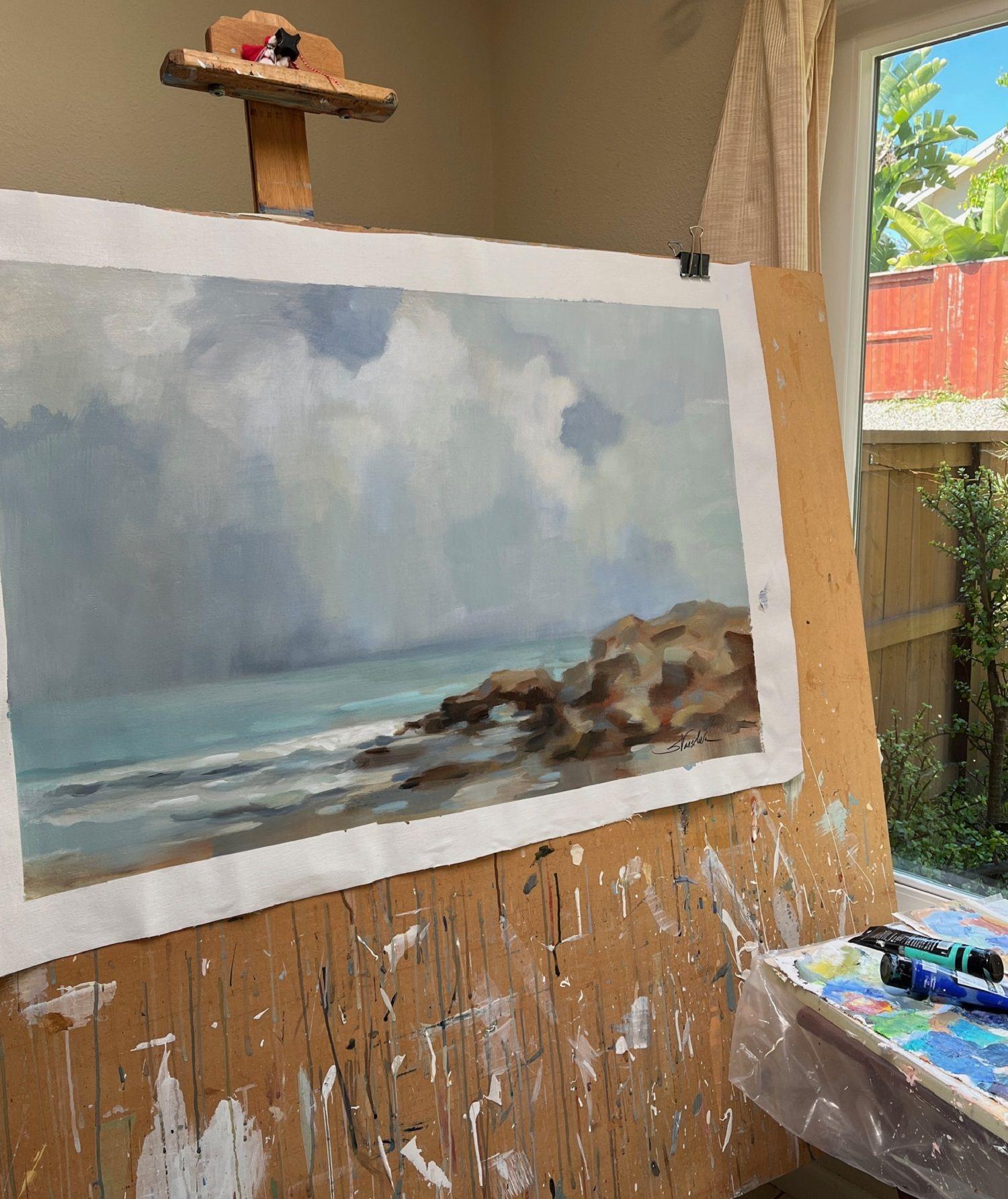 Morning at Stone Beach, Painting, Acrylic on Canvas For Sale 3