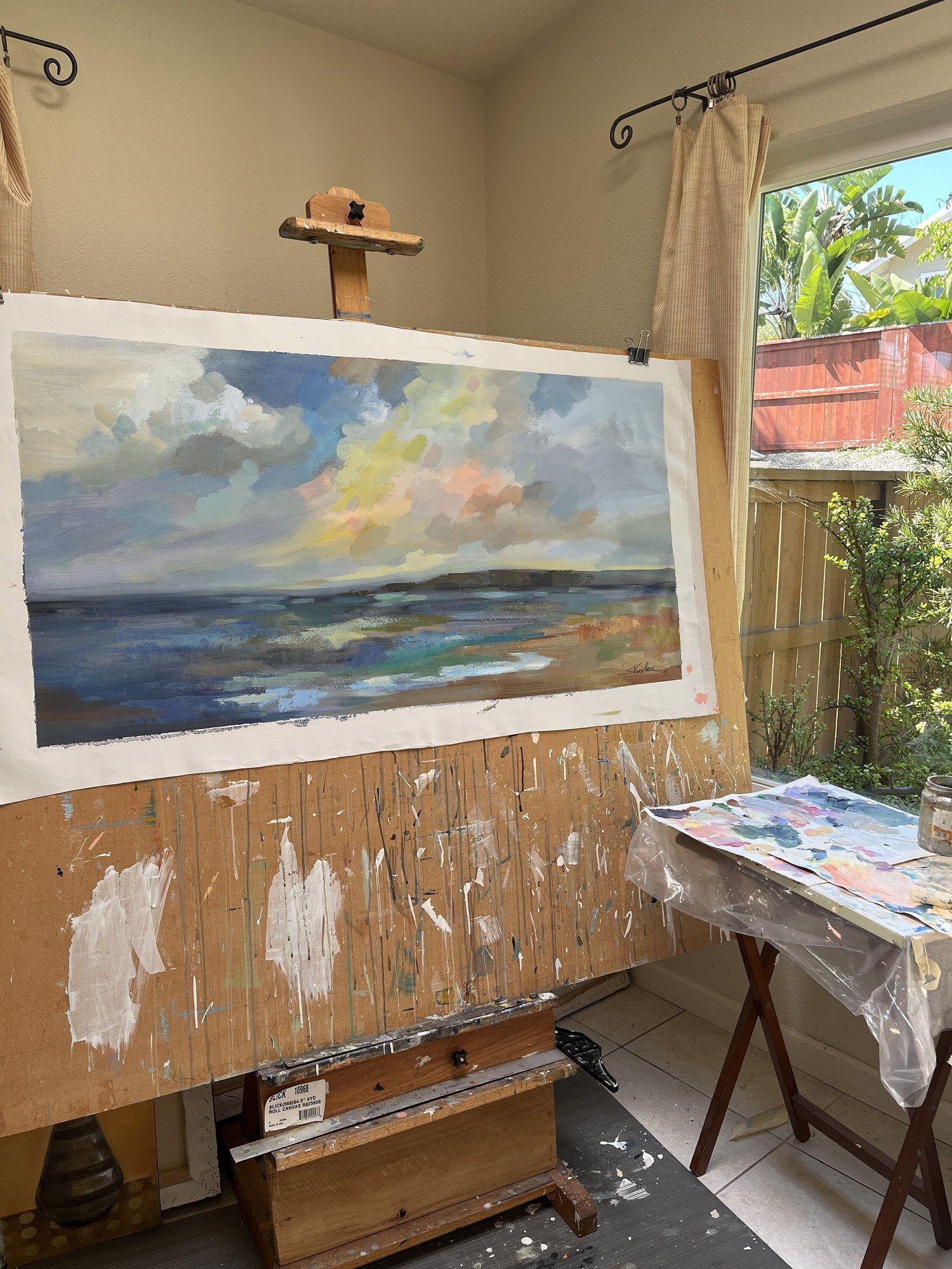 Tramonto sul mare del Pacifico, Pittura, Acrilico su tela in vendita 1