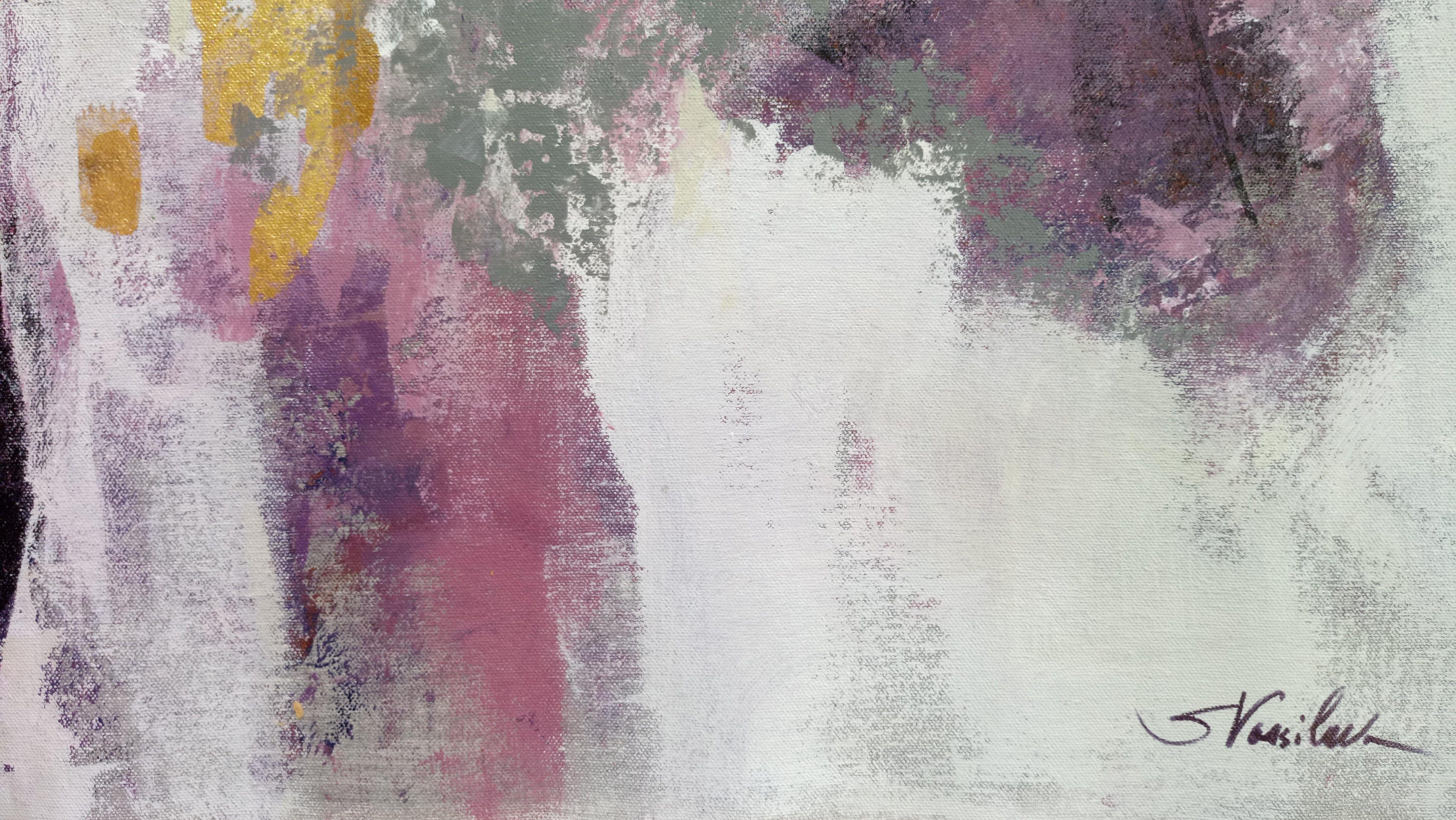 Prugna Monotipo, Pittura, Acrilico su tela - Abstract Painting Grigio di silvia vassileva