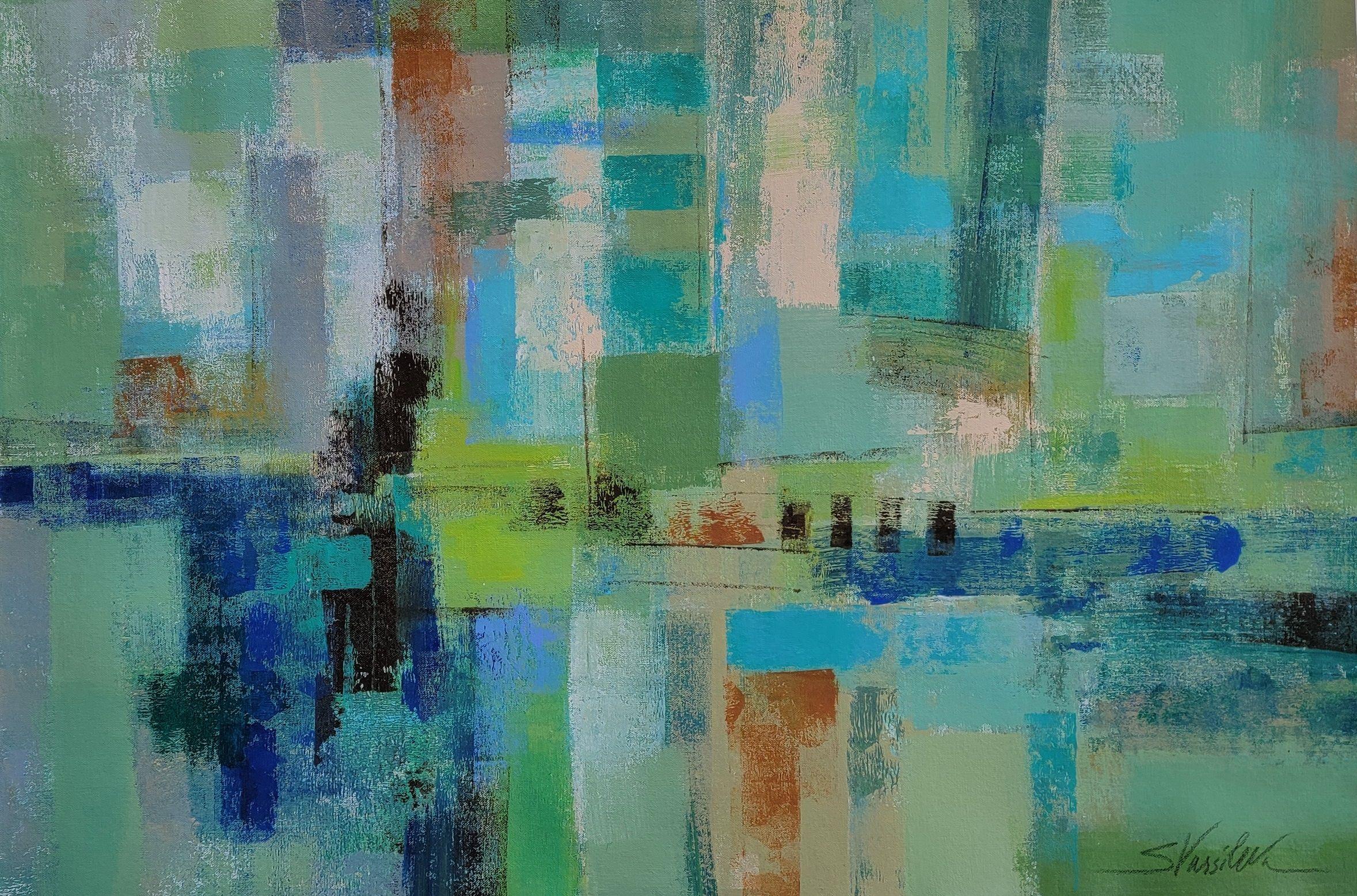 silvia vassileva Abstract Painting - Seawall, Painting, Acrylic on Canvas