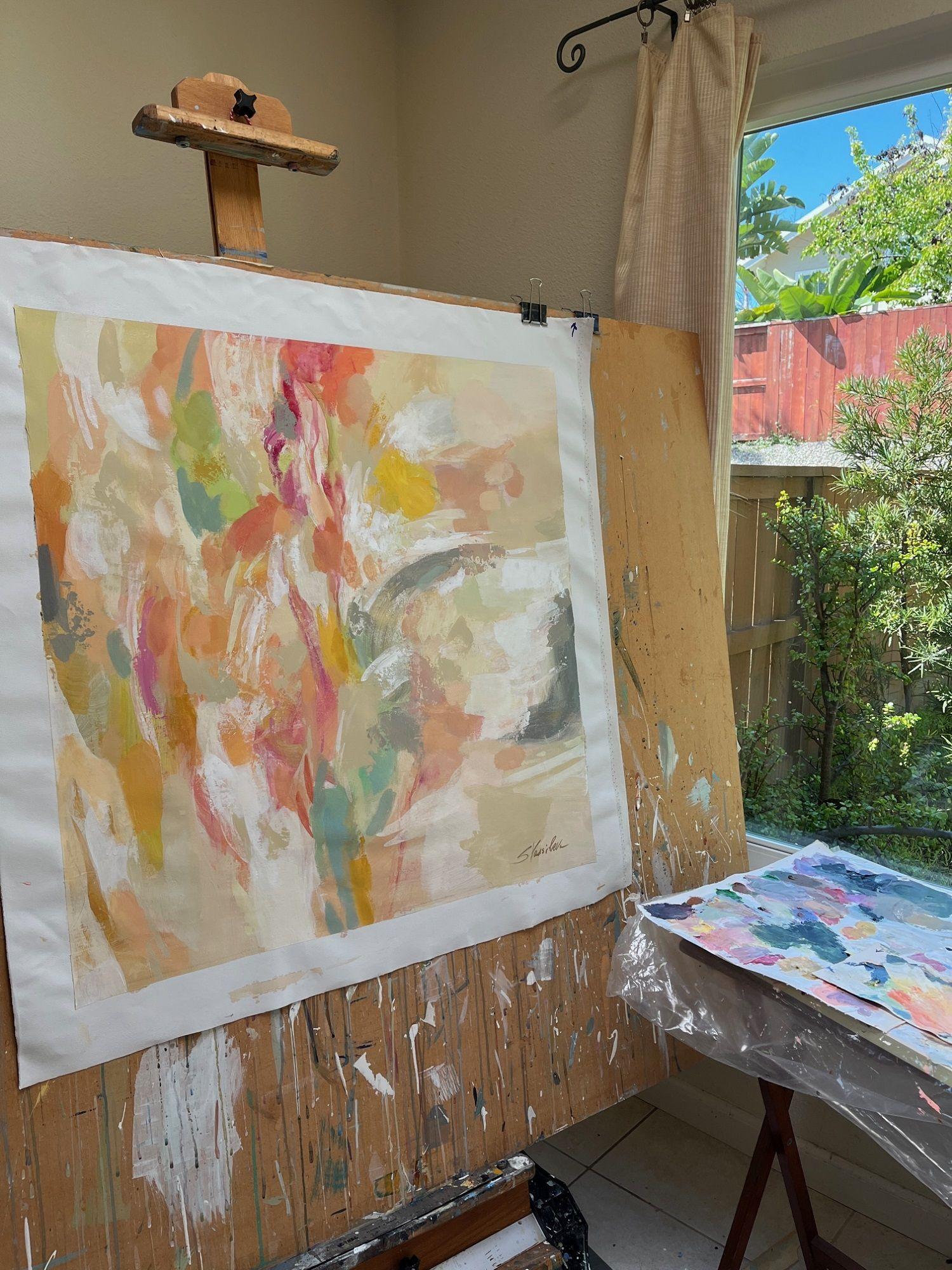 Solstizio, Pittura, Acrilico su tela - Abstract Painting Beige di silvia vassileva
